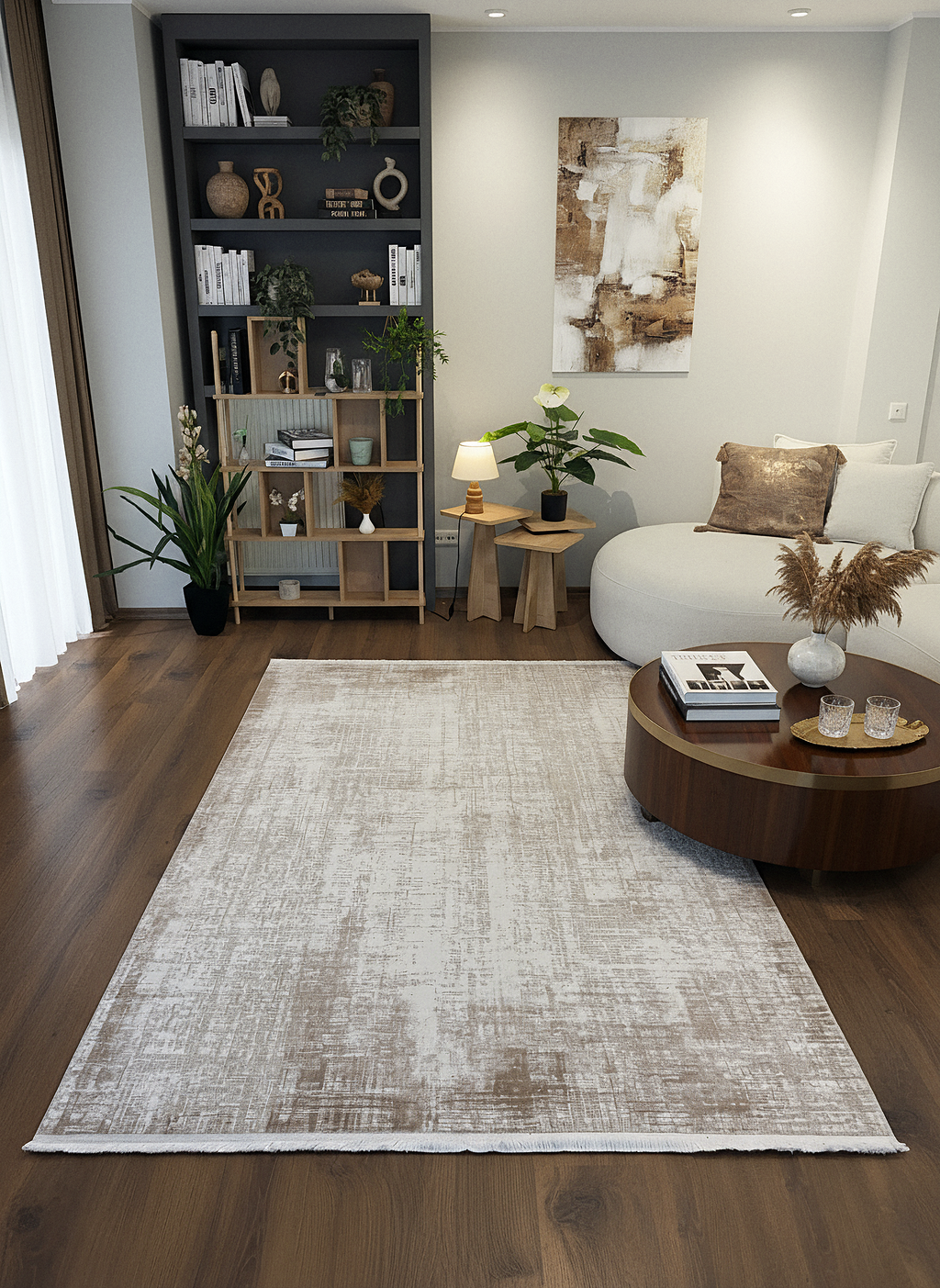 İCON T-MD02–BEJ Modern Yumuşak Salon Koridor Mutfak Makine Dokuma Halısı