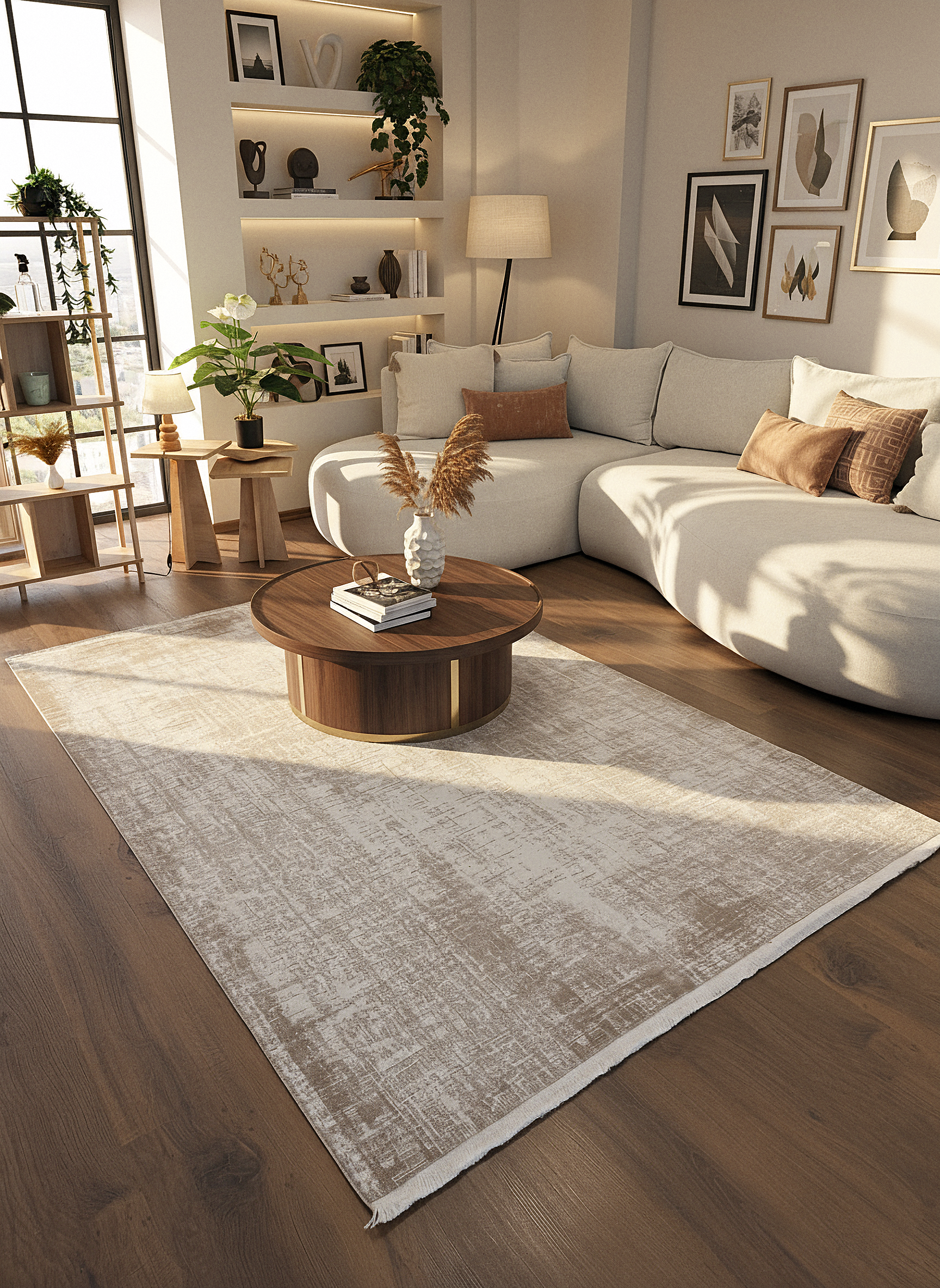 İCON T-MD02–BEJ Modern Yumuşak Salon Koridor Mutfak Makine Dokuma Halısı