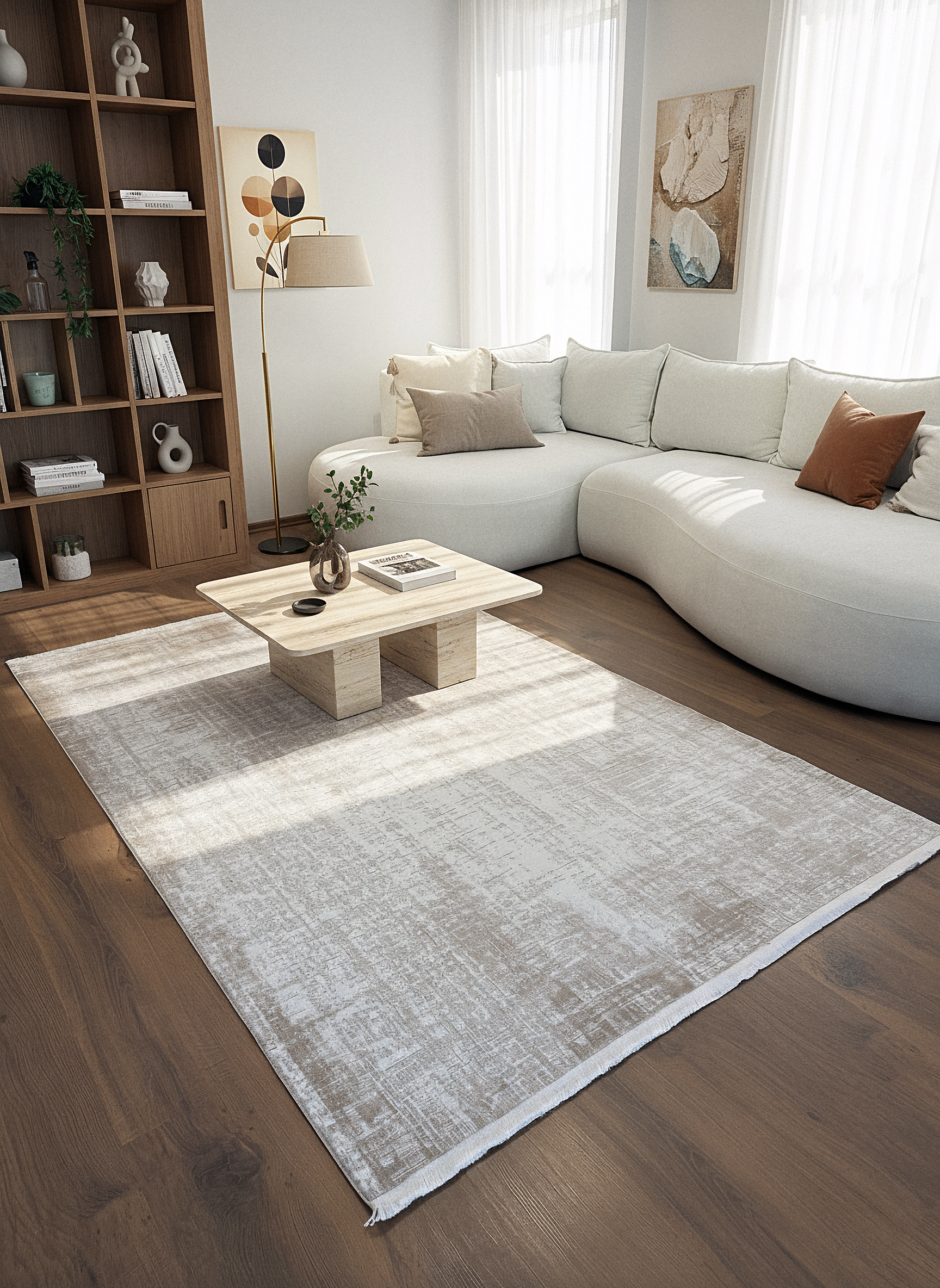 İCON T-MD02–BEJ Modern Yumuşak Salon Koridor Mutfak Makine Dokuma Halısı