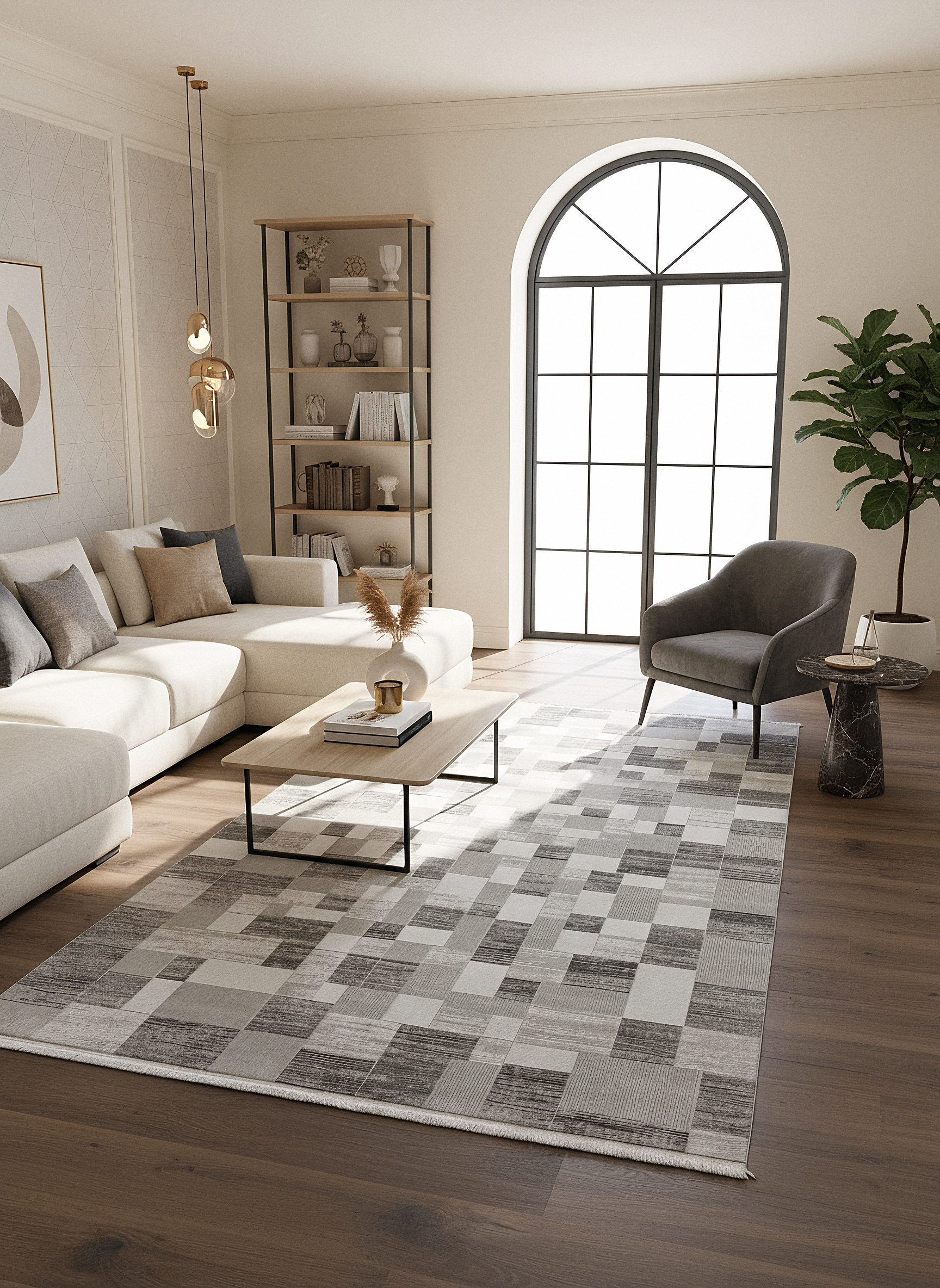 İCON T-MD06–GRİ Modern Yumuşak Salon Koridor Mutfak Makine Dokuma Halısı