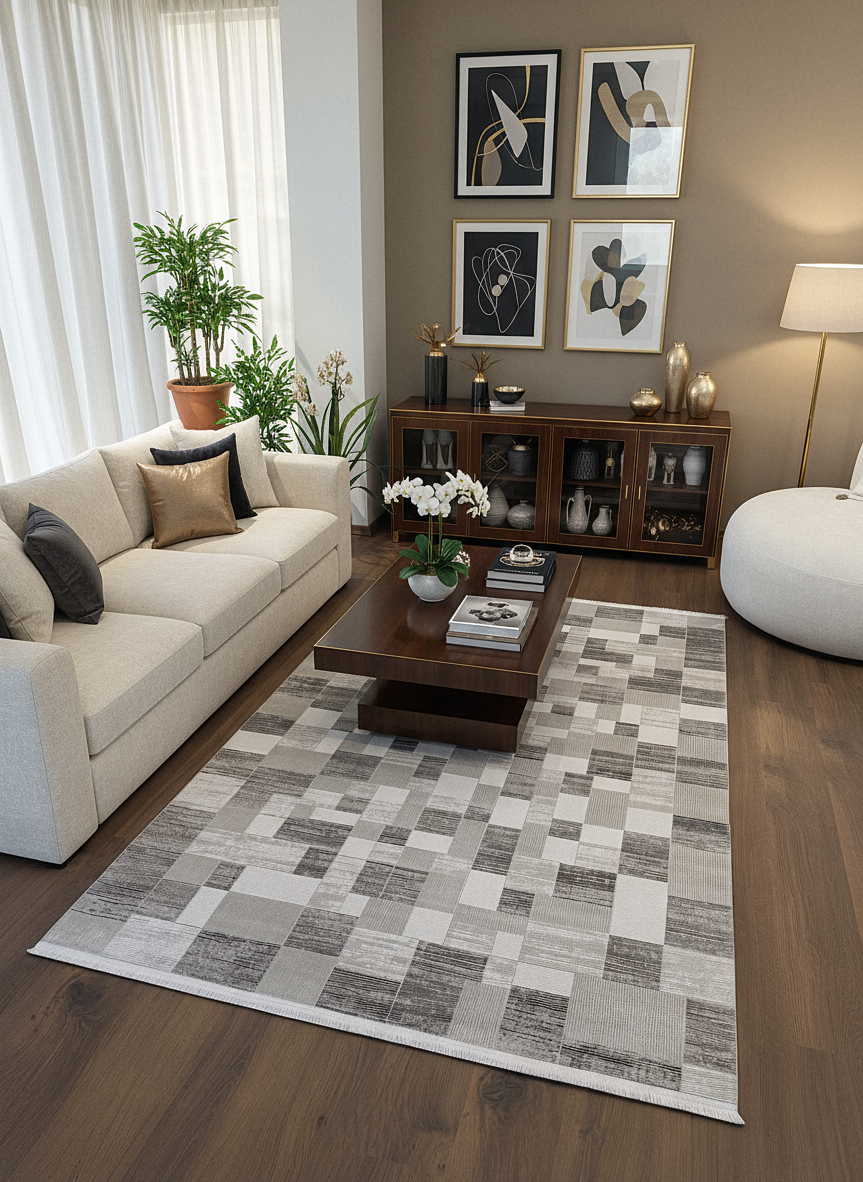 İCON T-MD06–GRİ Modern Yumuşak Salon Koridor Mutfak Makine Dokuma Halısı