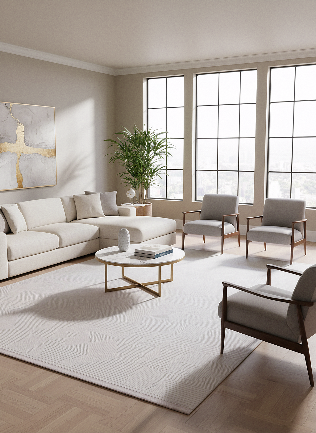 İCON T-OS02 KREM Modern Geometrik Desenli Salon Koridor Mutfak Halısı