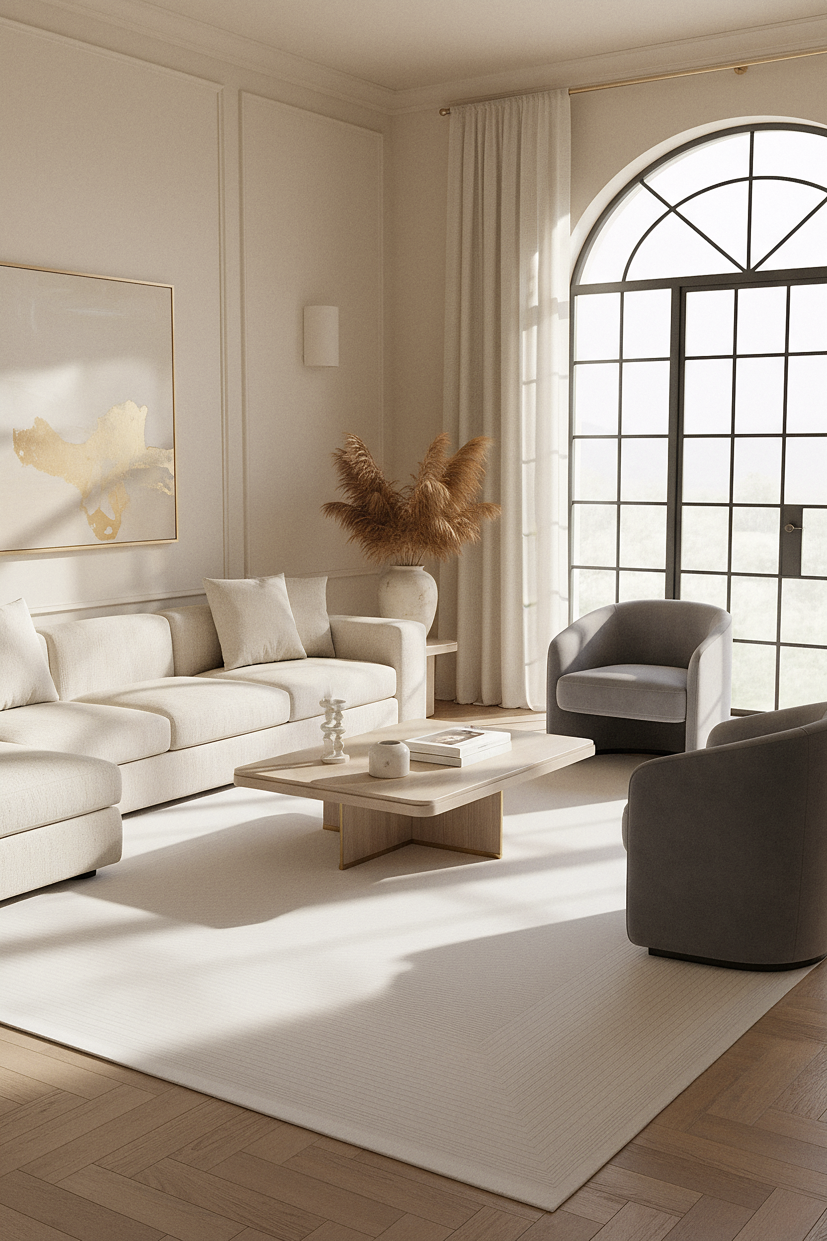 İCON T-RA01 KREM Modern Geometrik Desenli Salon Koridor Mutfak Halısı