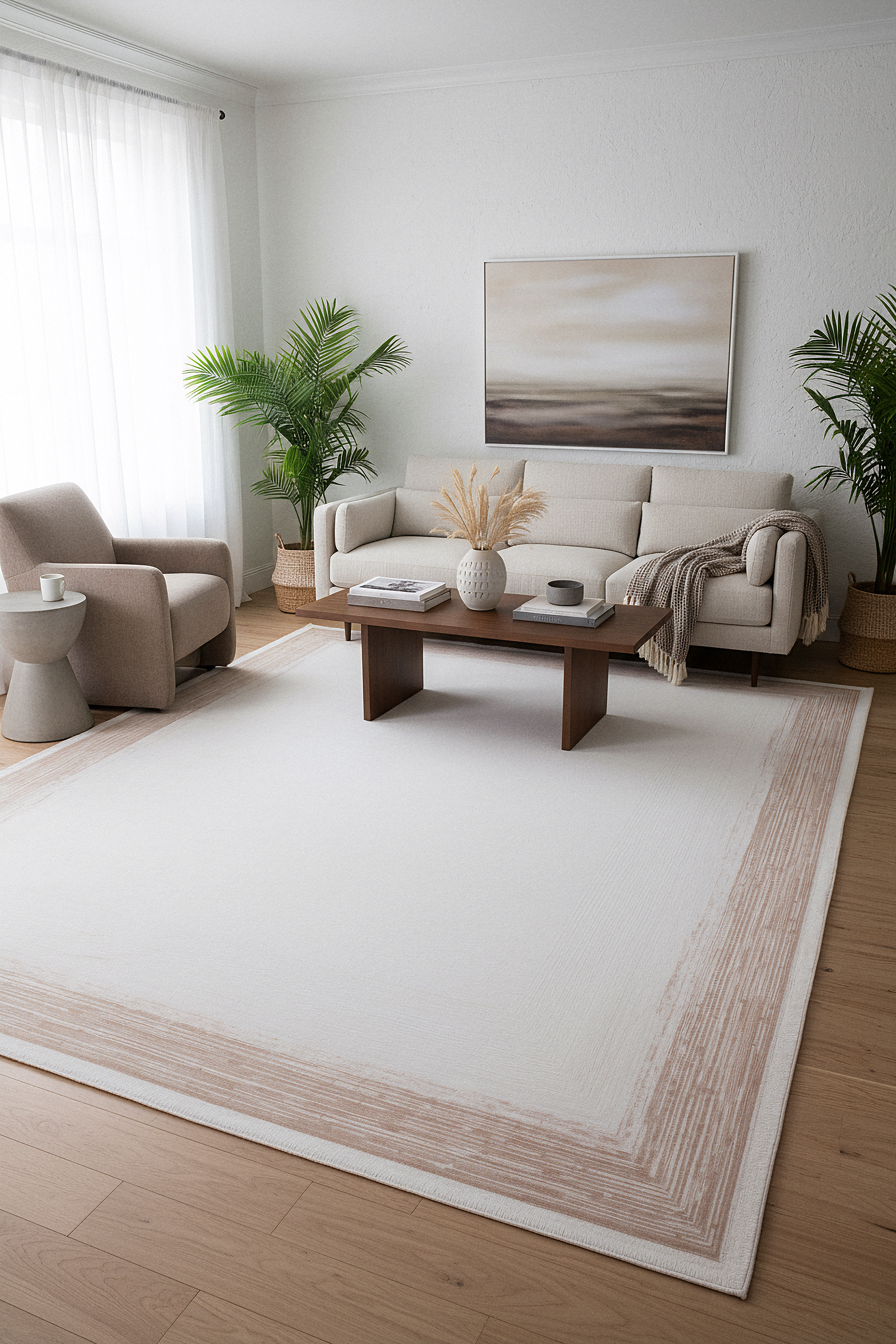 İCON T-RA02 BEJ Modern Geometrik Desenli Salon Koridor Mutfak Halısı