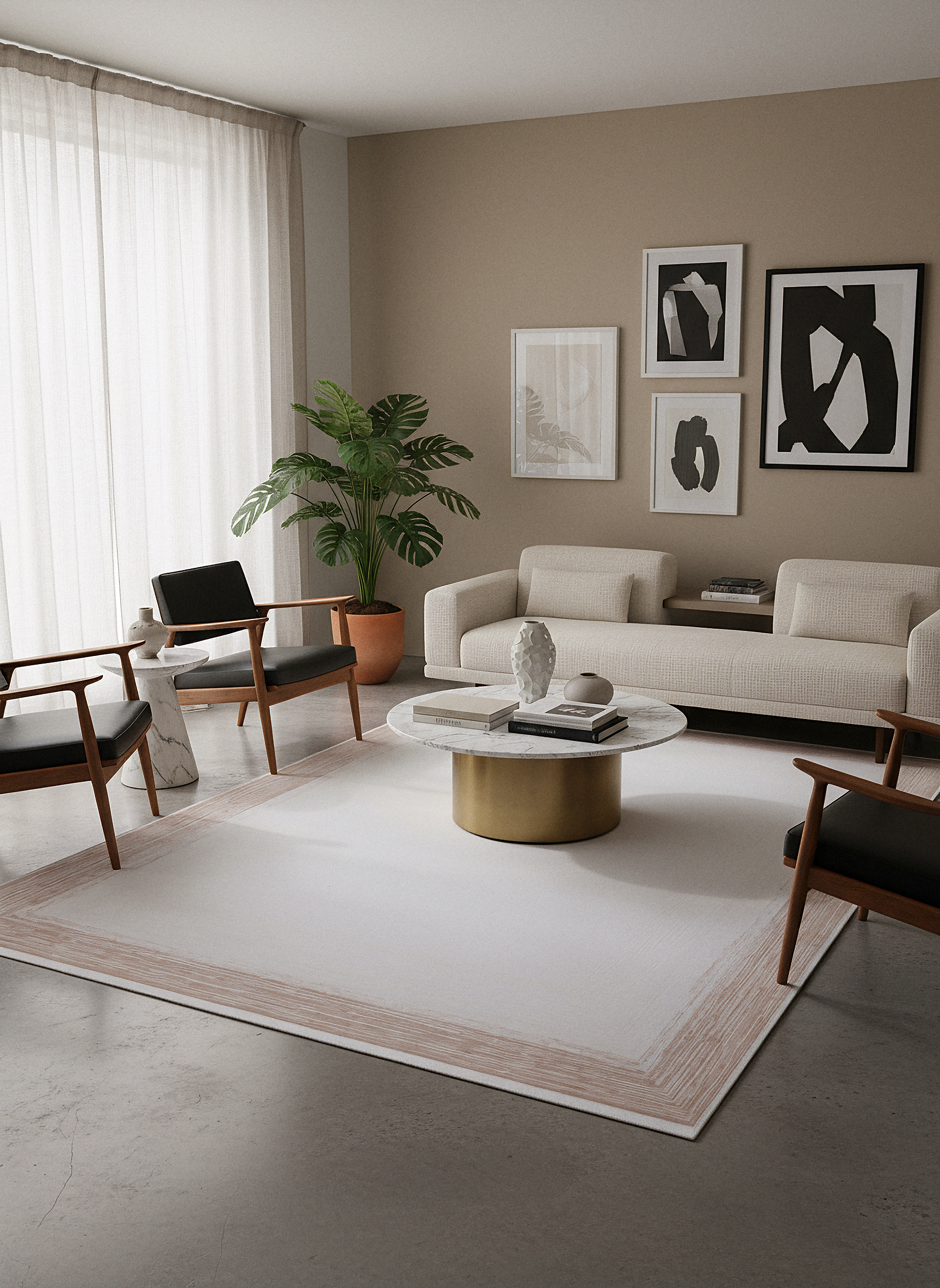 İCON T-RA02 BEJ Modern Geometrik Desenli Salon Koridor Mutfak Halısı