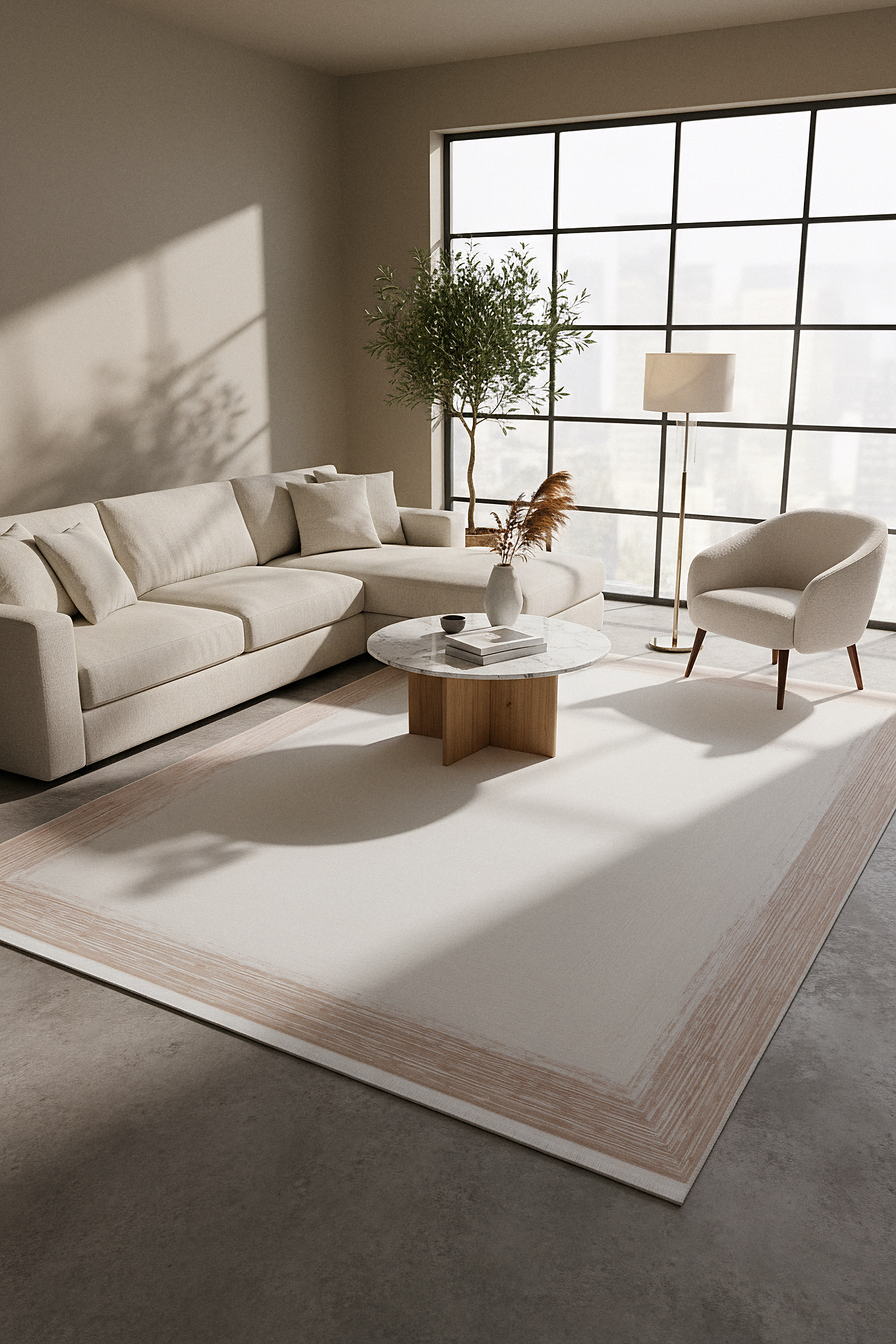 İCON T-RA02 BEJ Modern Geometrik Desenli Salon Koridor Mutfak Halısı