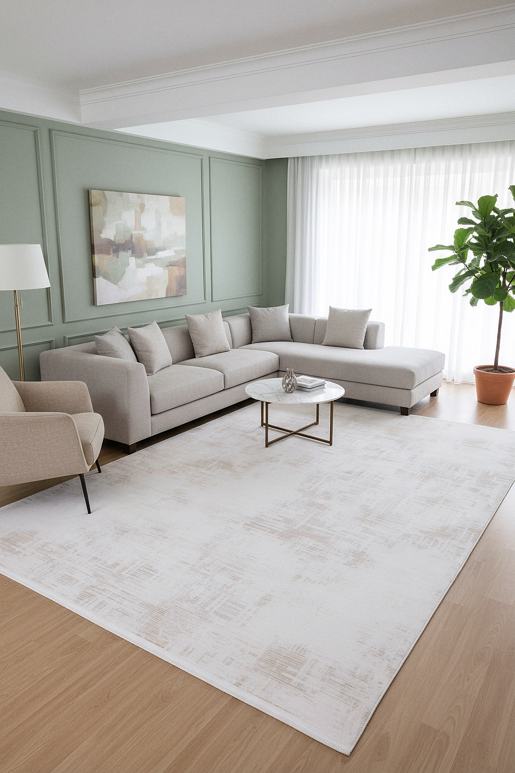 İCON T-RA08 KREM Modern Geometrik Desenli Salon Koridor Mutfak Halısı