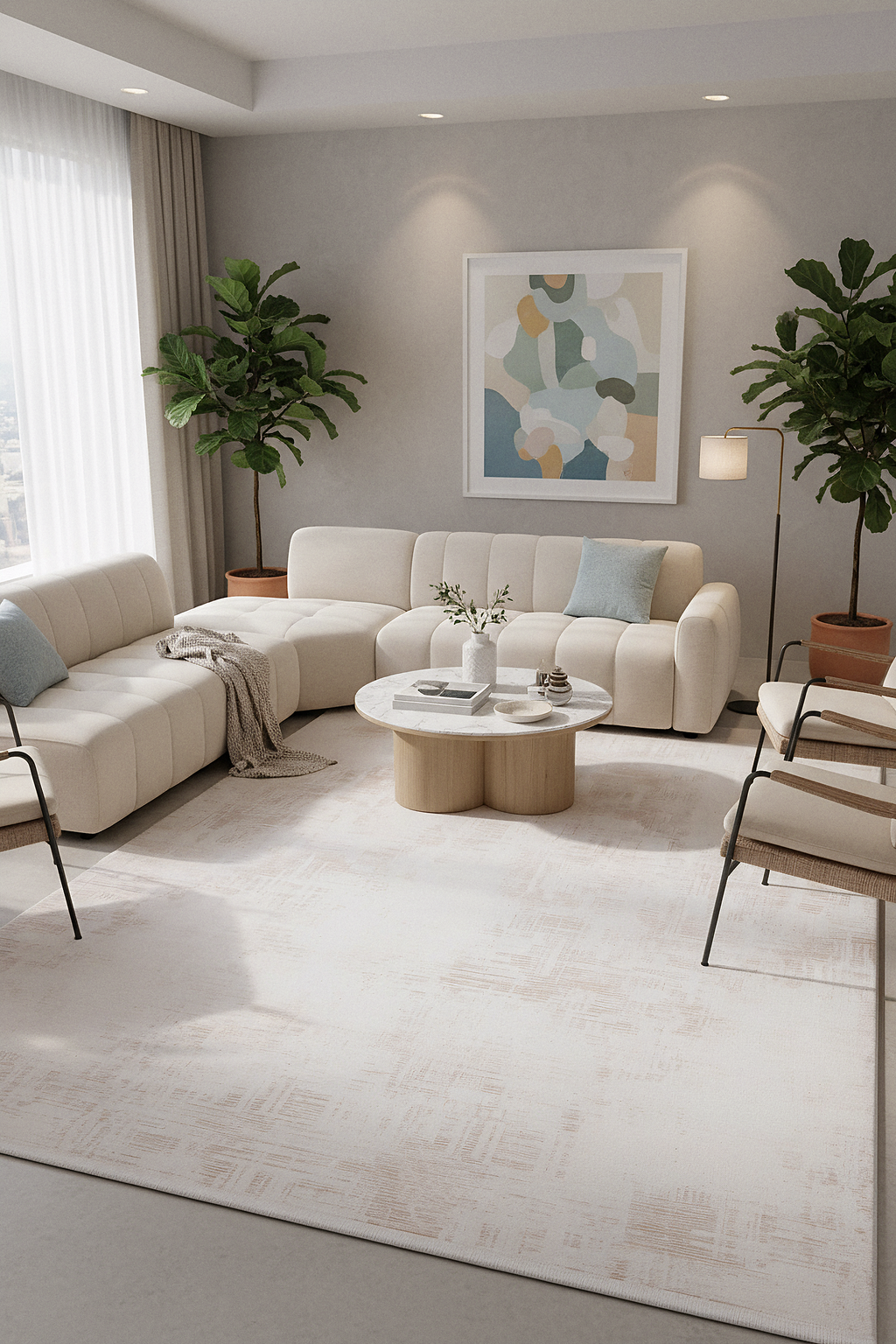 İCON T-RA08 KREM Modern Geometrik Desenli Salon Koridor Mutfak Halısı