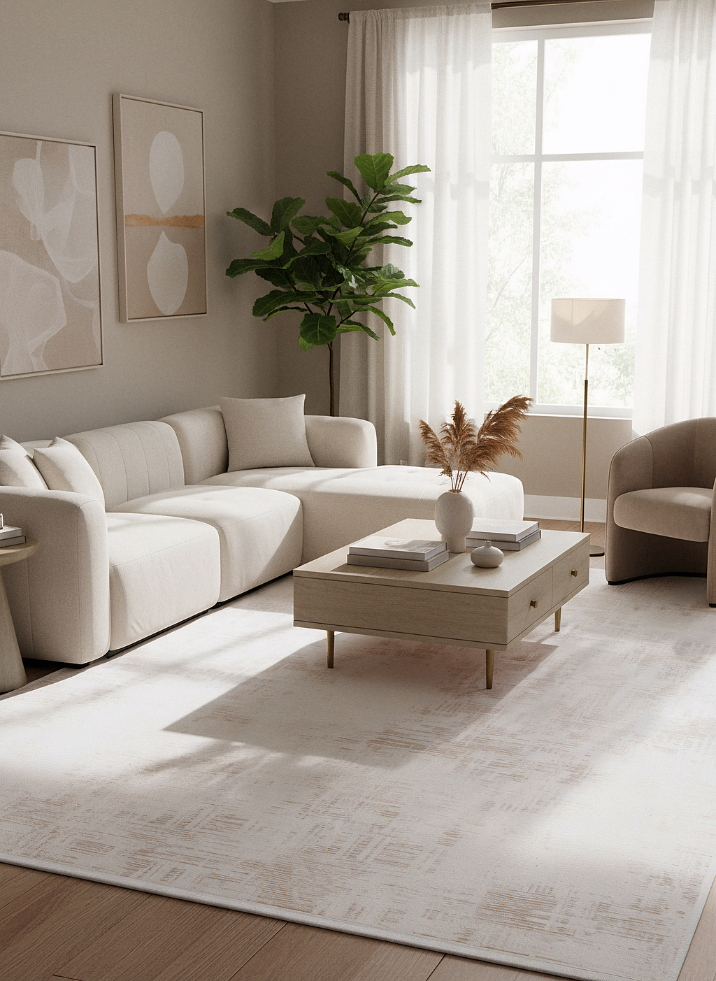 İCON T-RA08 KREM Modern Geometrik Desenli Salon Koridor Mutfak Halısı