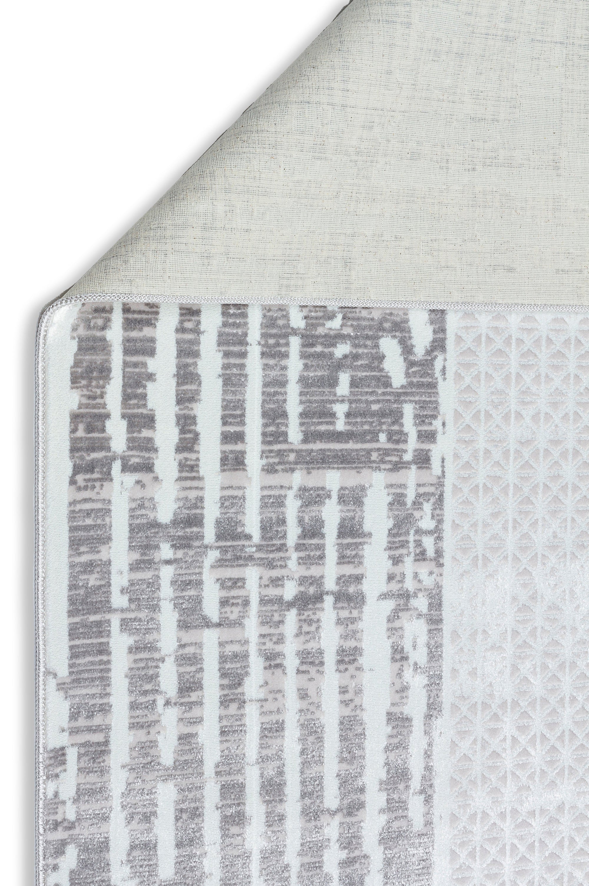 LOTUS 99T-BEYAZ/GRİ Sentetik Bambu Parlak Saten Salon Koridor Mutfak Halısı