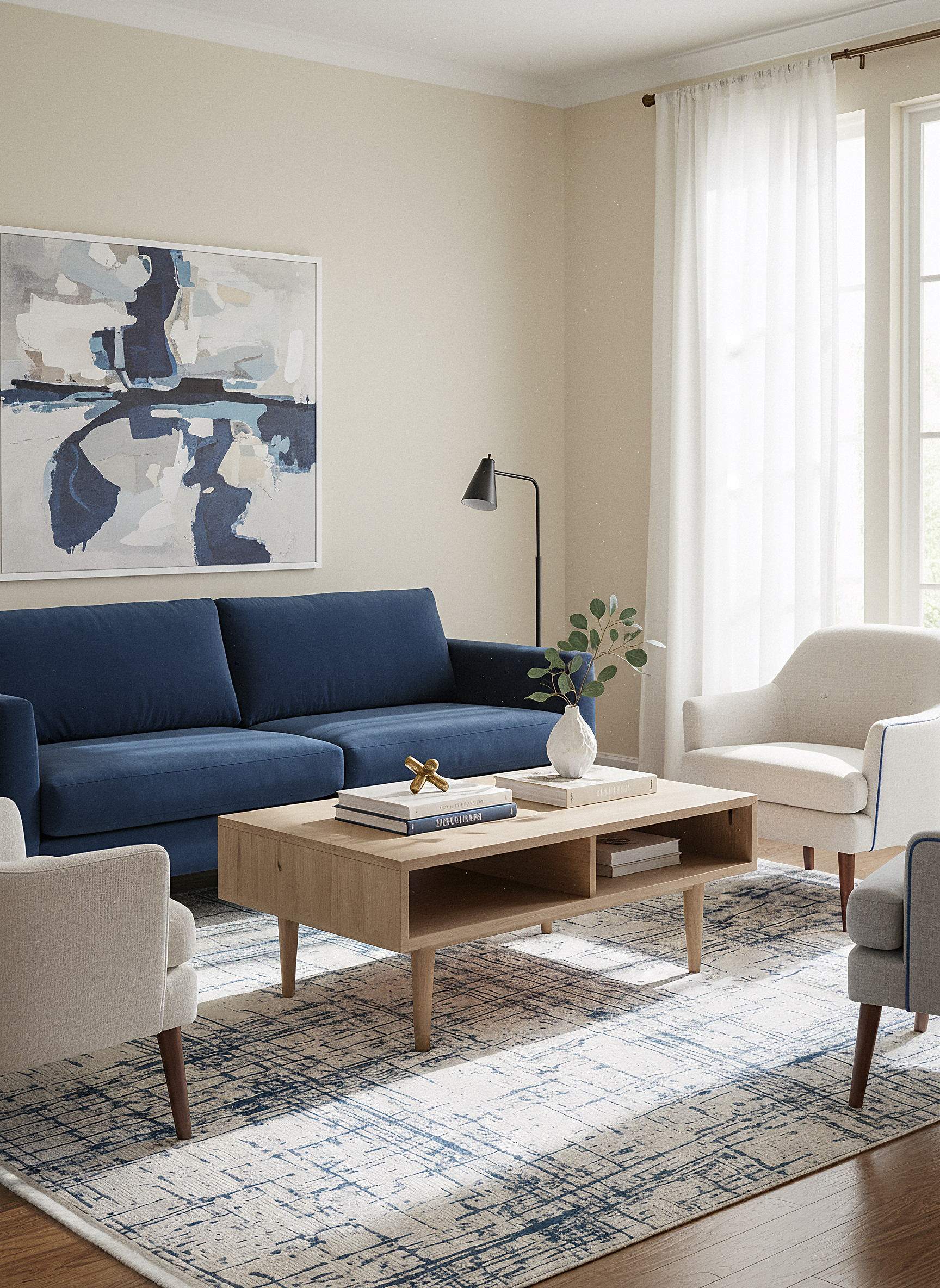 LOTUS 51T-KREM/MAVİ Sentetik Bambu Parlak Saten Salon Koridor Mutfak Halısı