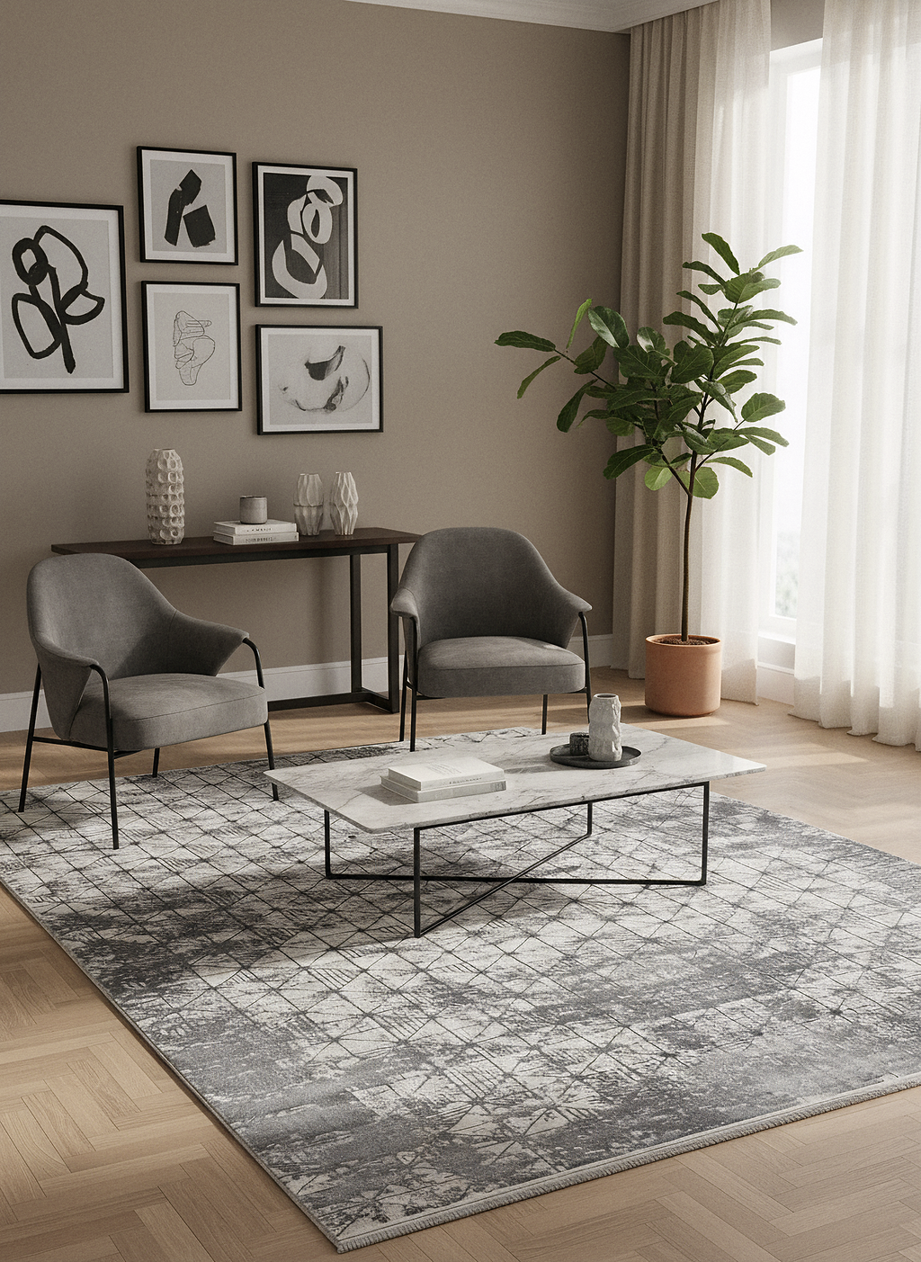 LOTUS 8018-T-GÜMÜŞ/GRİ Sentetik Bambu Parlak Saten Salon Koridor Mutfak Halısı