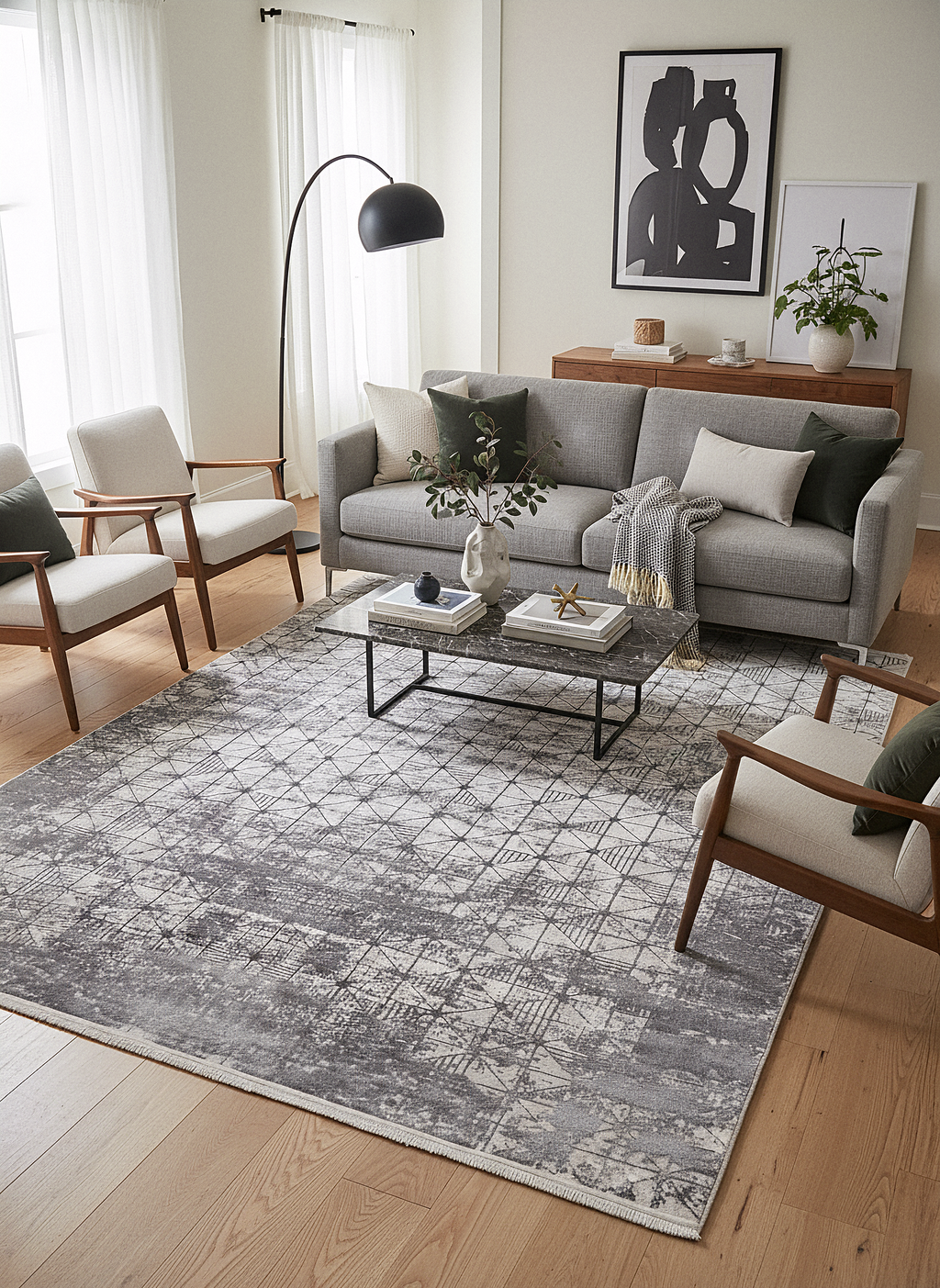 LOTUS 8018-T-GÜMÜŞ/GRİ Sentetik Bambu Parlak Saten Salon Koridor Mutfak Halısı