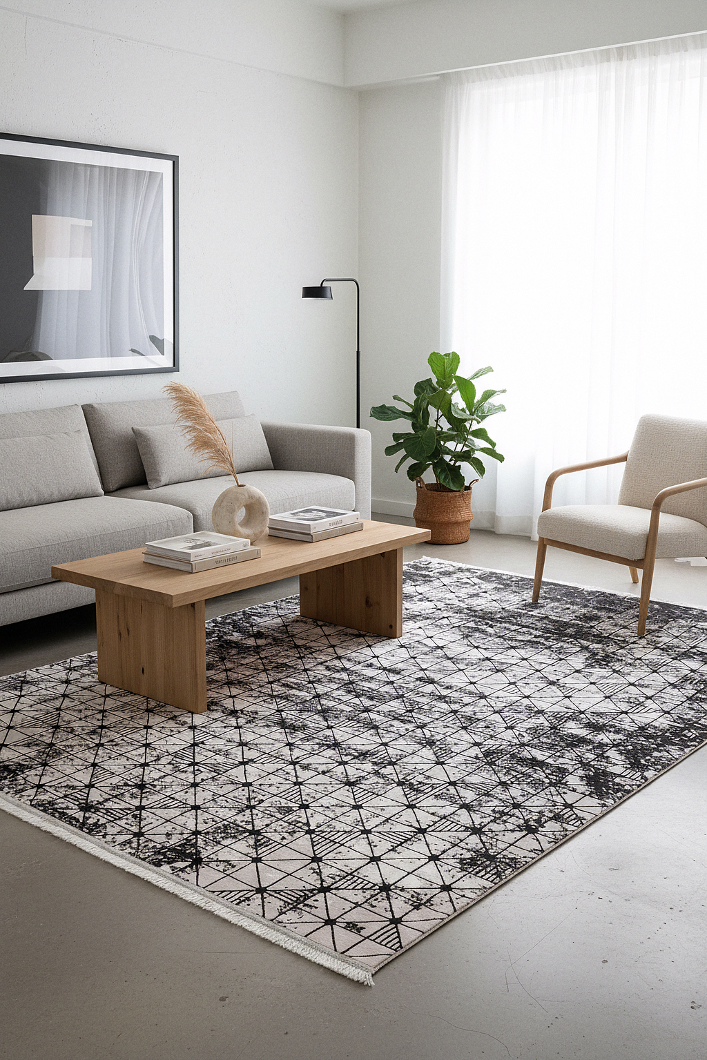 LOTUS 8019-T-GRİ/SİYAH Sentetik Bambu Parlak Saten Salon Koridor Mutfak Halısı