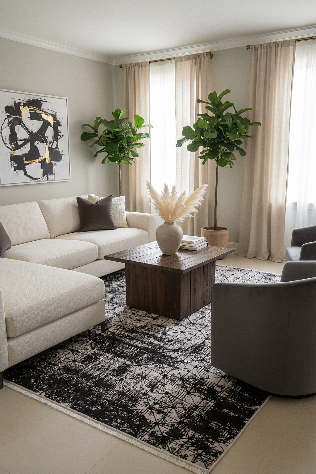 LOTUS 8019-T-GRİ/SİYAH Sentetik Bambu Parlak Saten Salon Koridor Mutfak Halısı