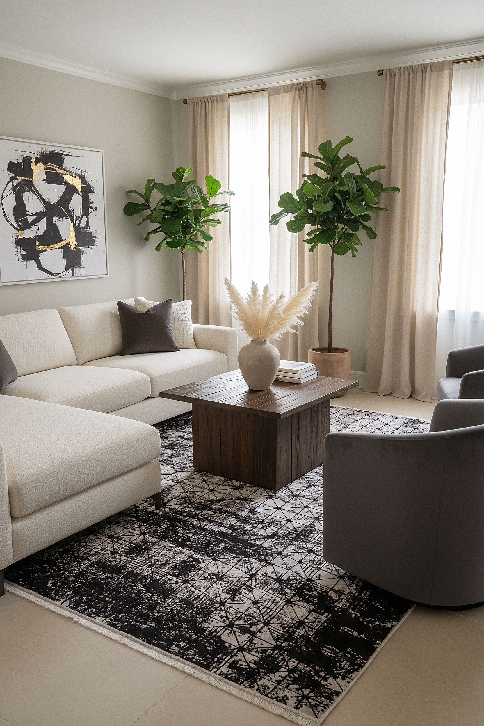 LOTUS 8019-T-GRİ/SİYAH Sentetik Bambu Parlak Saten Salon Koridor Mutfak Halısı