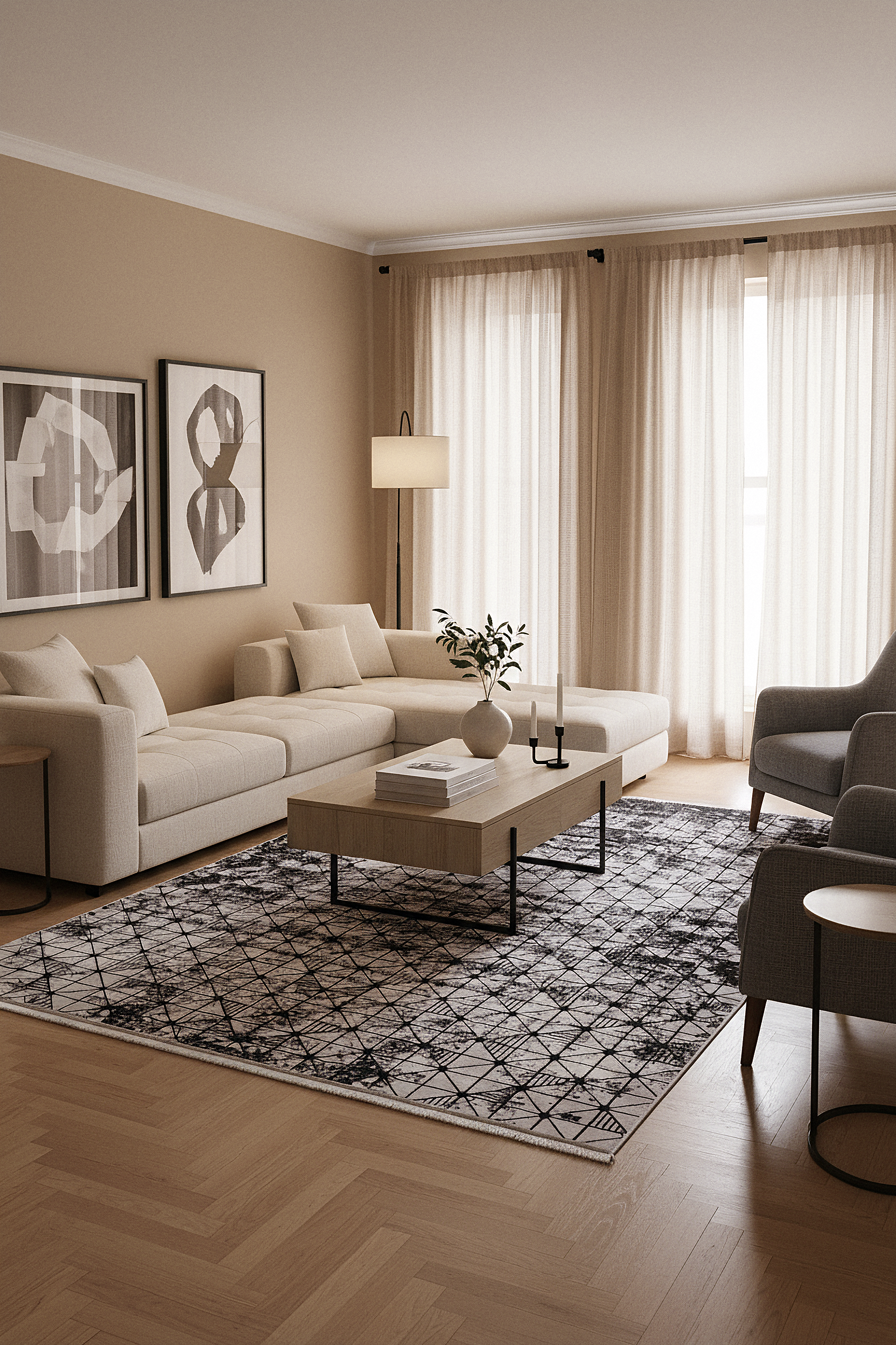 LOTUS 8019-T-GRİ/SİYAH Sentetik Bambu Parlak Saten Salon Koridor Mutfak Halısı