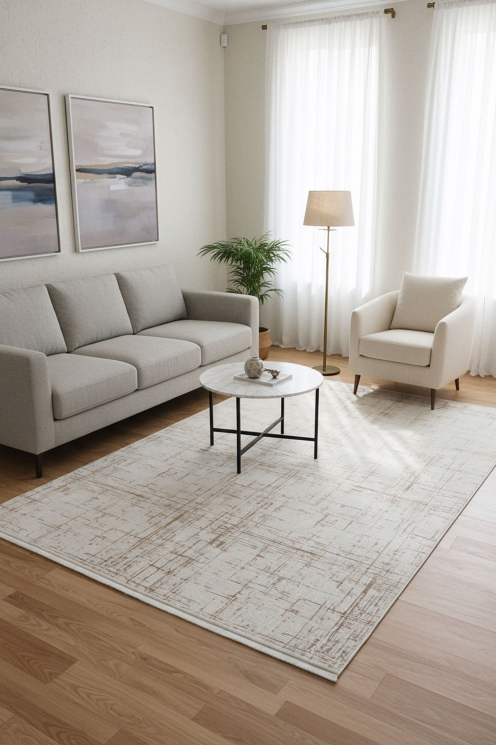 LOTUS 50T-KAHVE/KREM Sentetik Bambu Parlak Saten Salon Koridor Mutfak Halısı