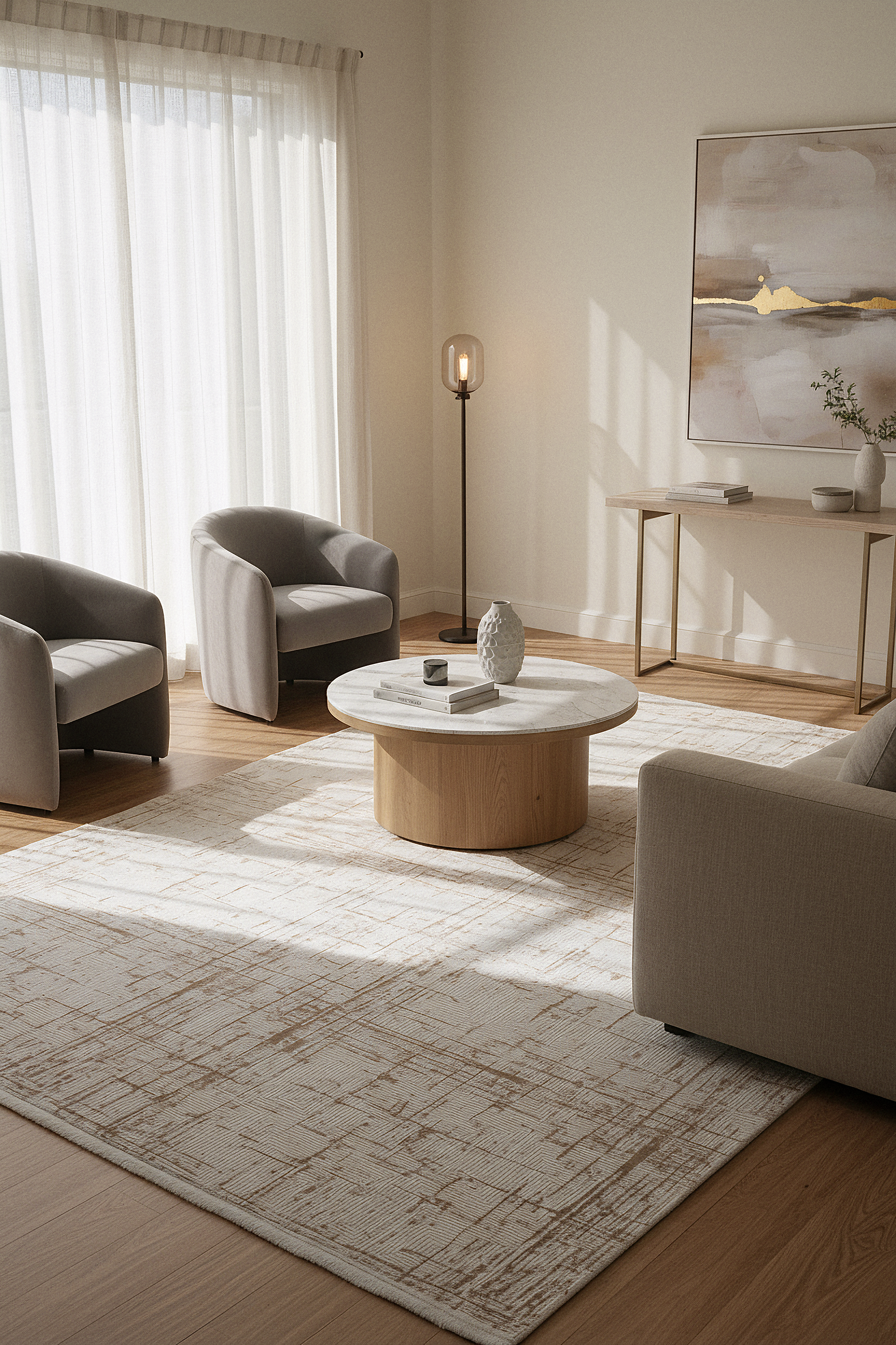 LOTUS 50T-KAHVE/KREM Sentetik Bambu Parlak Saten Salon Koridor Mutfak Halısı