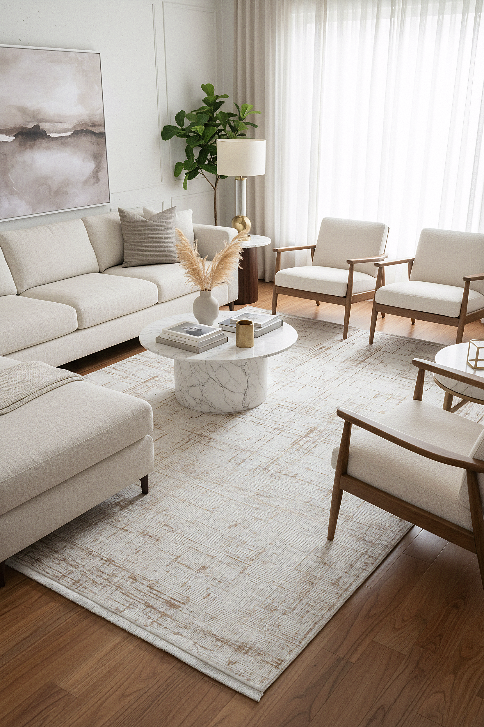 LOTUS 50T-KAHVE/KREM Sentetik Bambu Parlak Saten Salon Koridor Mutfak Halısı