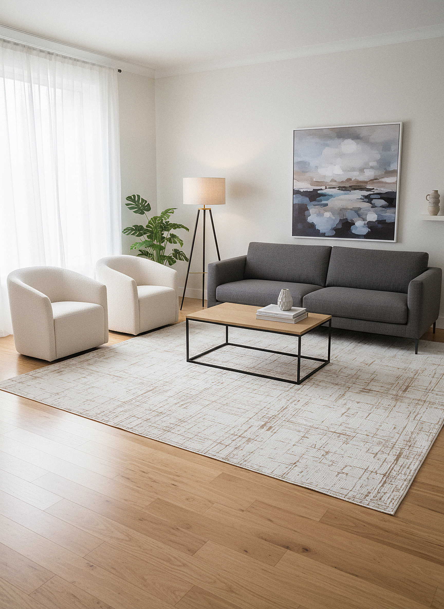 LOTUS 50T-KAHVE/KREM Sentetik Bambu Parlak Saten Salon Koridor Mutfak Halısı