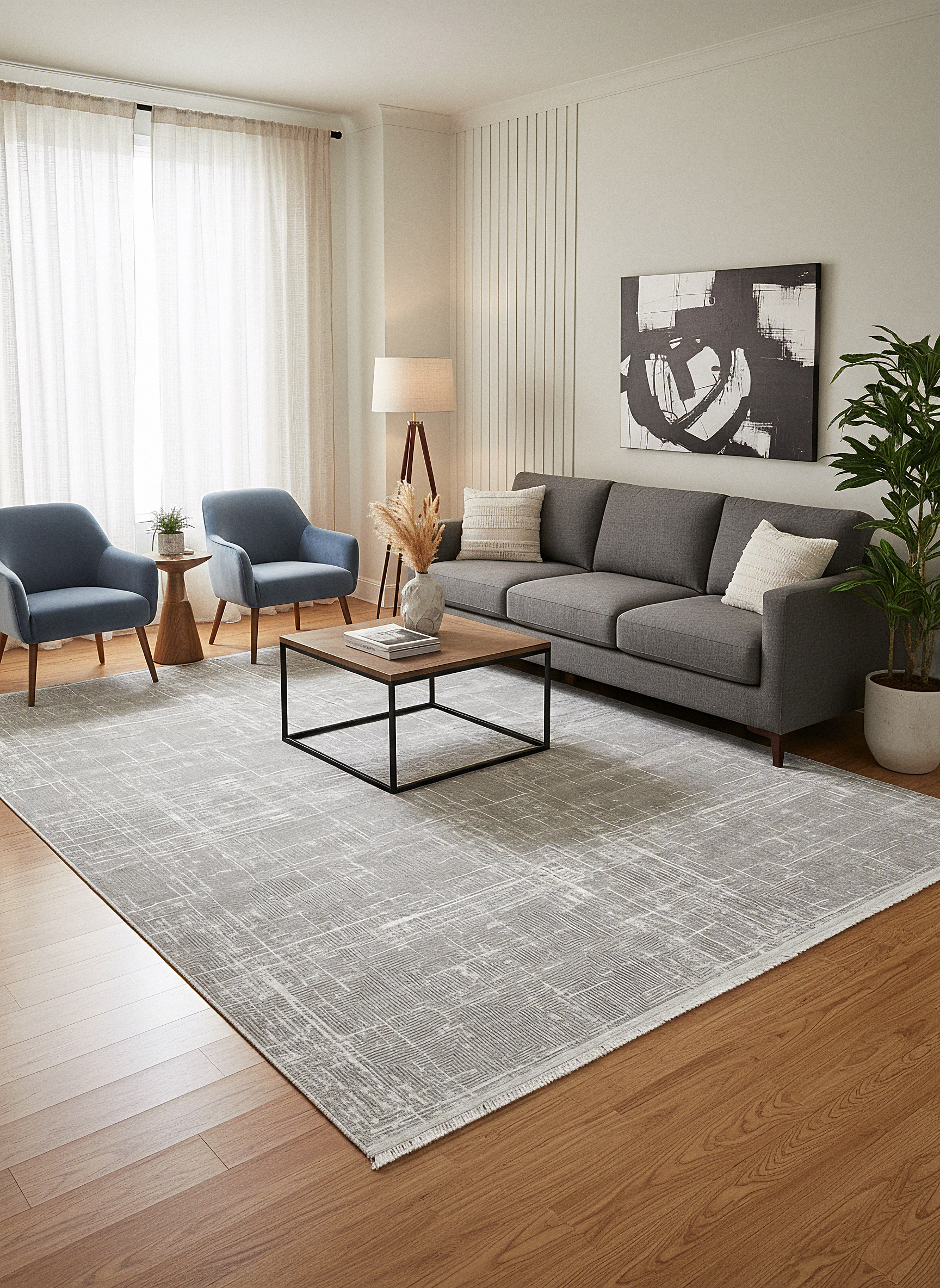 LOTUS 52T-VİZON/GÜMÜŞ Sentetik Bambu Parlak Saten Salon Koridor Mutfak Halısı