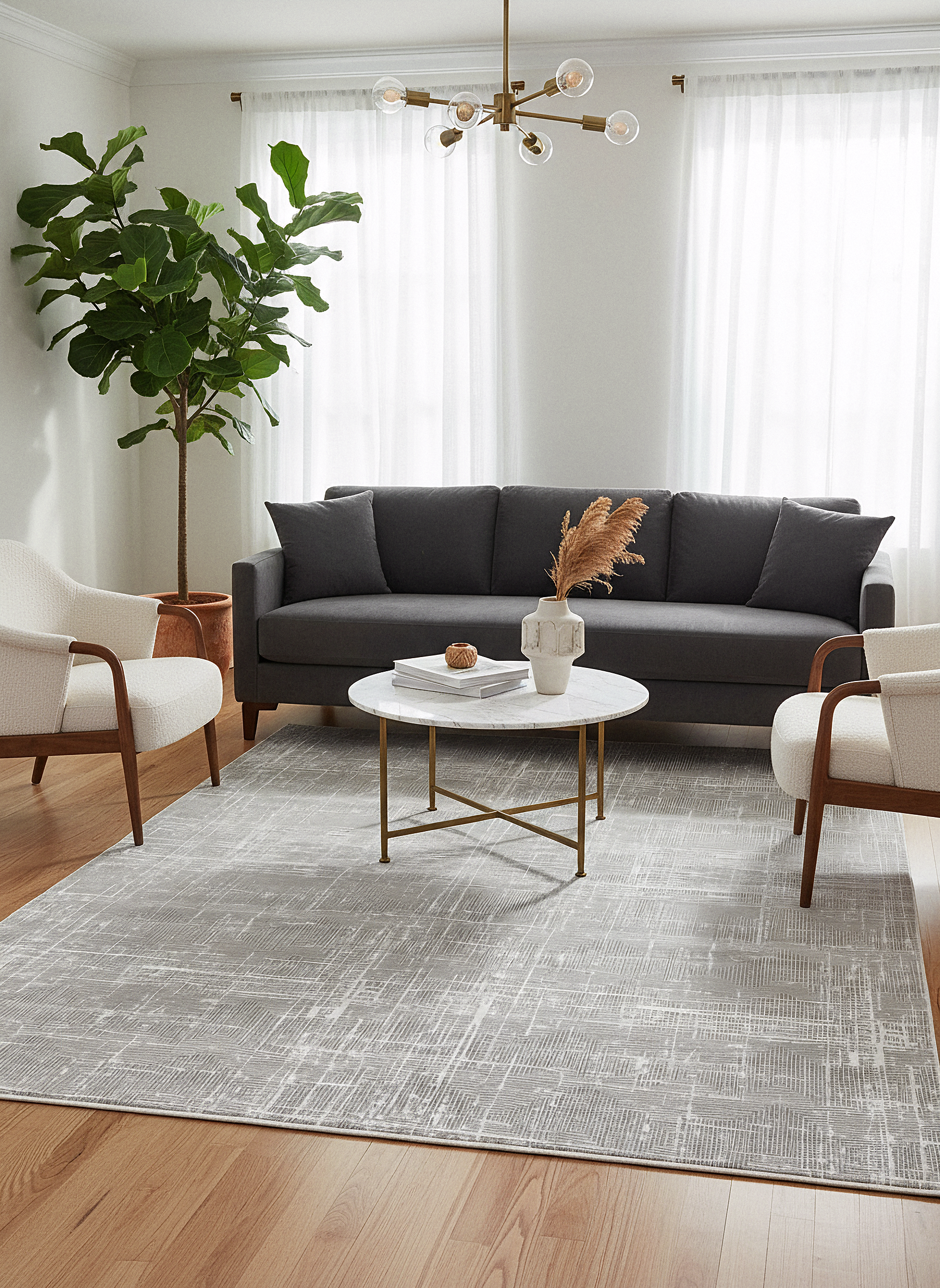 LOTUS 52T-VİZON/GÜMÜŞ Sentetik Bambu Parlak Saten Salon Koridor Mutfak Halısı