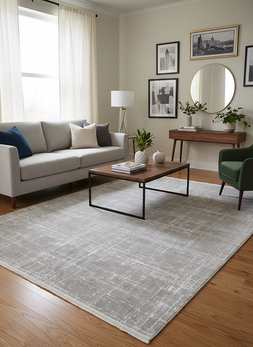 LOTUS 52T-VİZON/GÜMÜŞ Sentetik Bambu Parlak Saten Salon Koridor Mutfak Halısı