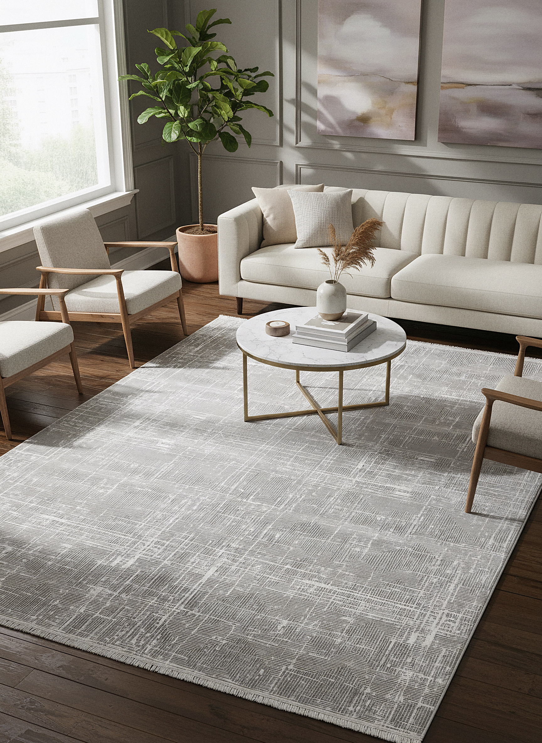 LOTUS 52T-VİZON/GÜMÜŞ Sentetik Bambu Parlak Saten Salon Koridor Mutfak Halısı