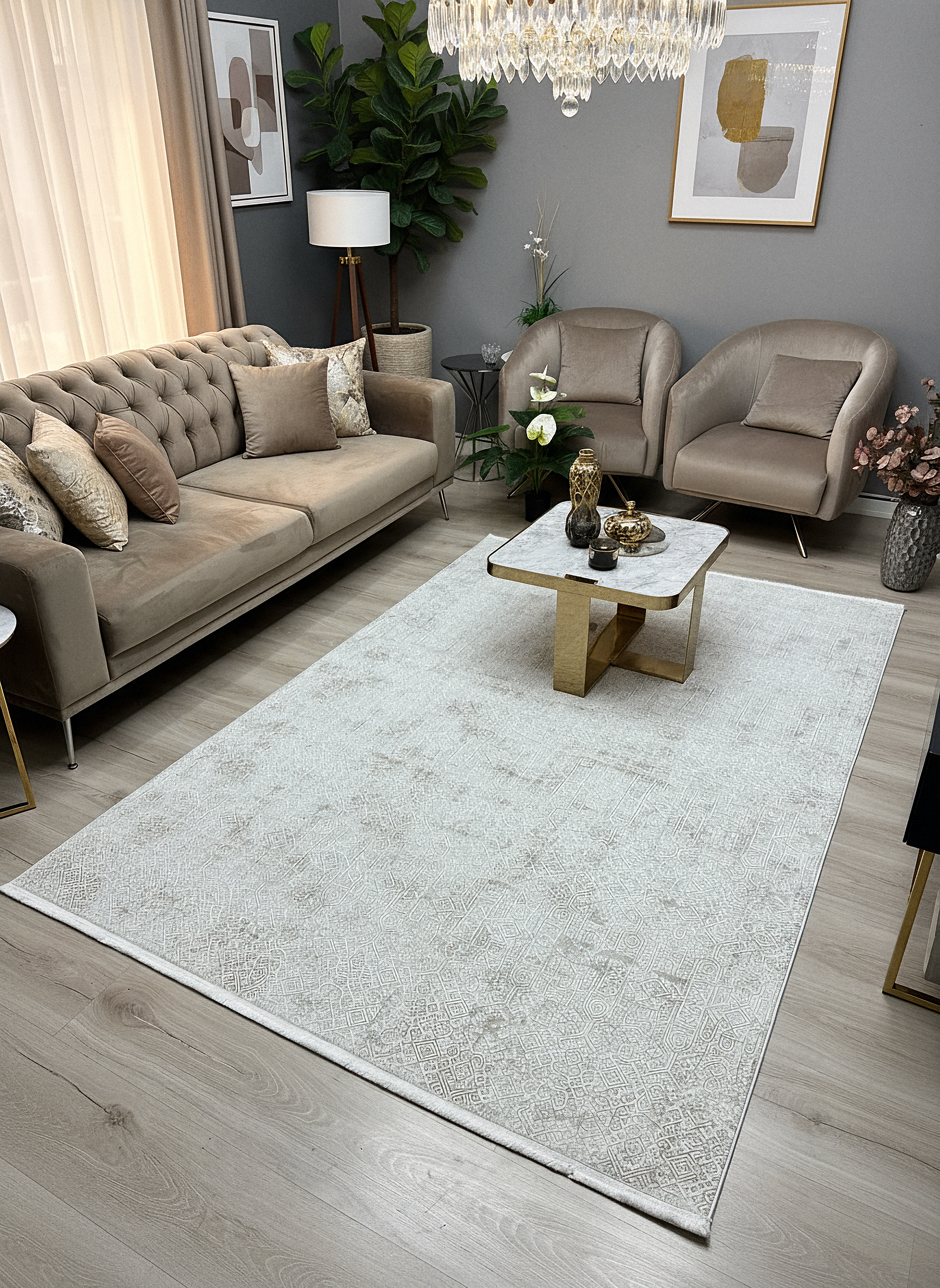 LOTUS 8020-T-KREM Sentetik Bambu Parlak Saten Salon Koridor Mutfak Halısı