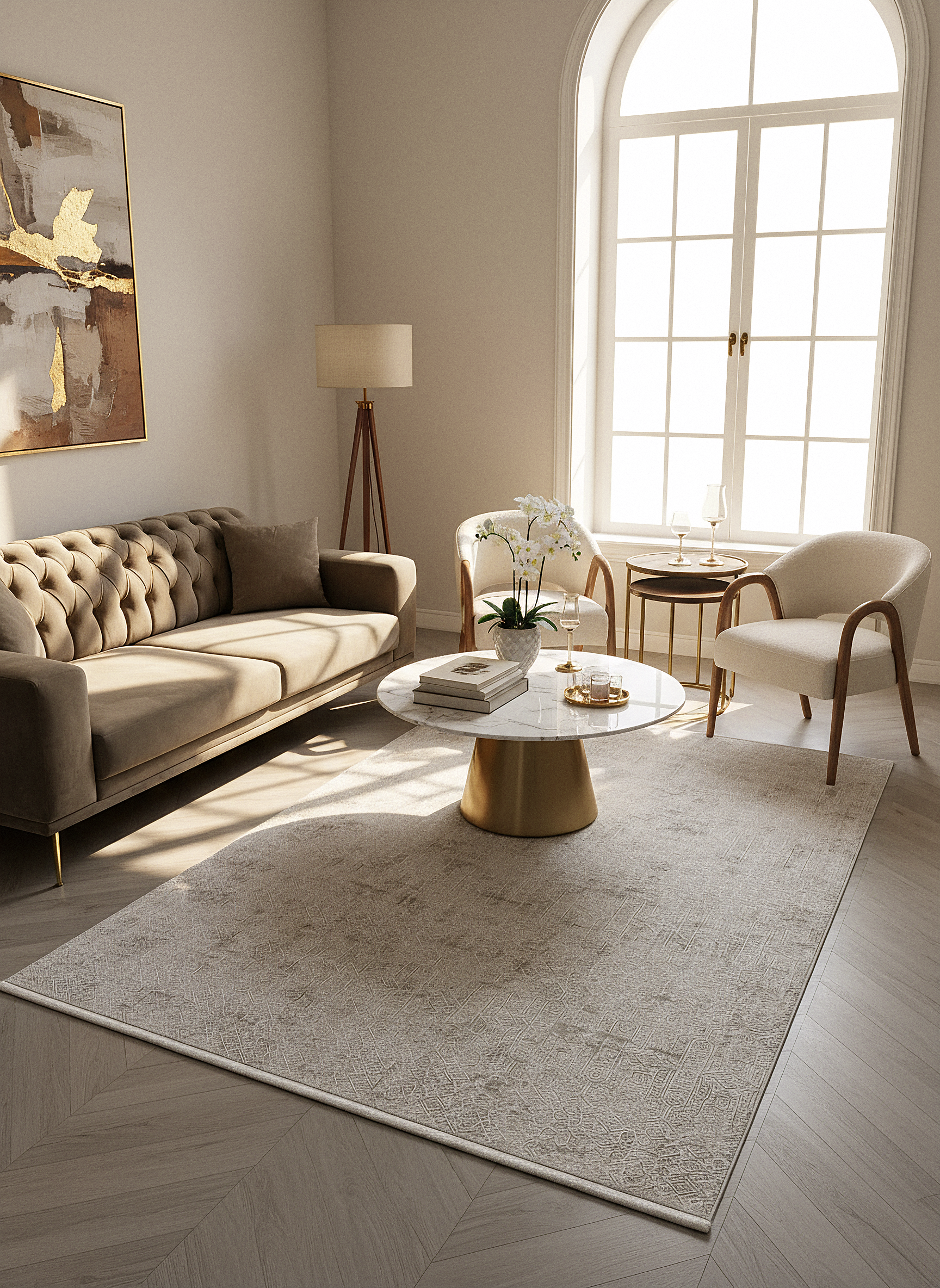 LOTUS 8020-T-KREM Sentetik Bambu Parlak Saten Salon Koridor Mutfak Halısı