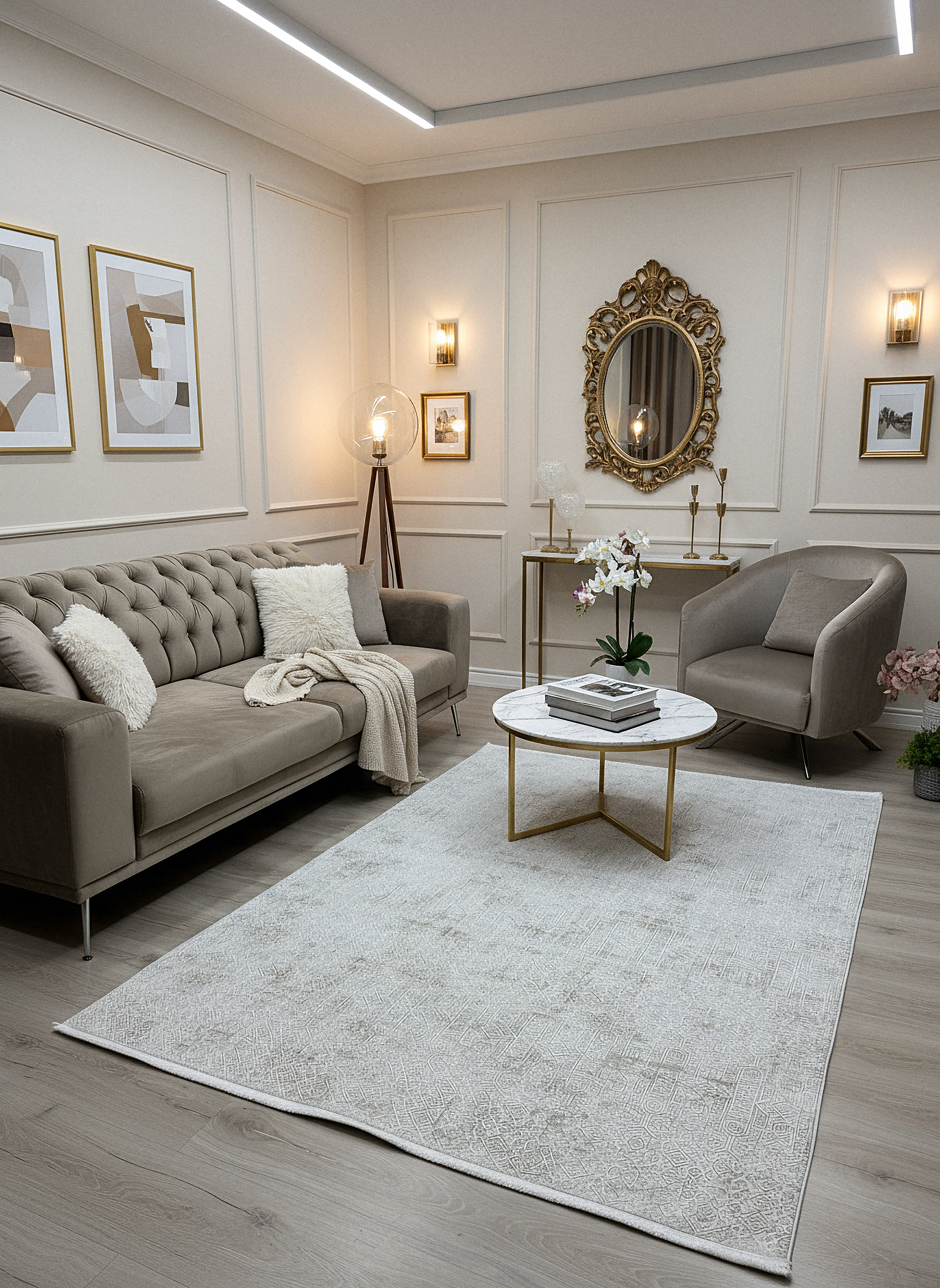 LOTUS 8020-T-KREM Sentetik Bambu Parlak Saten Salon Koridor Mutfak Halısı