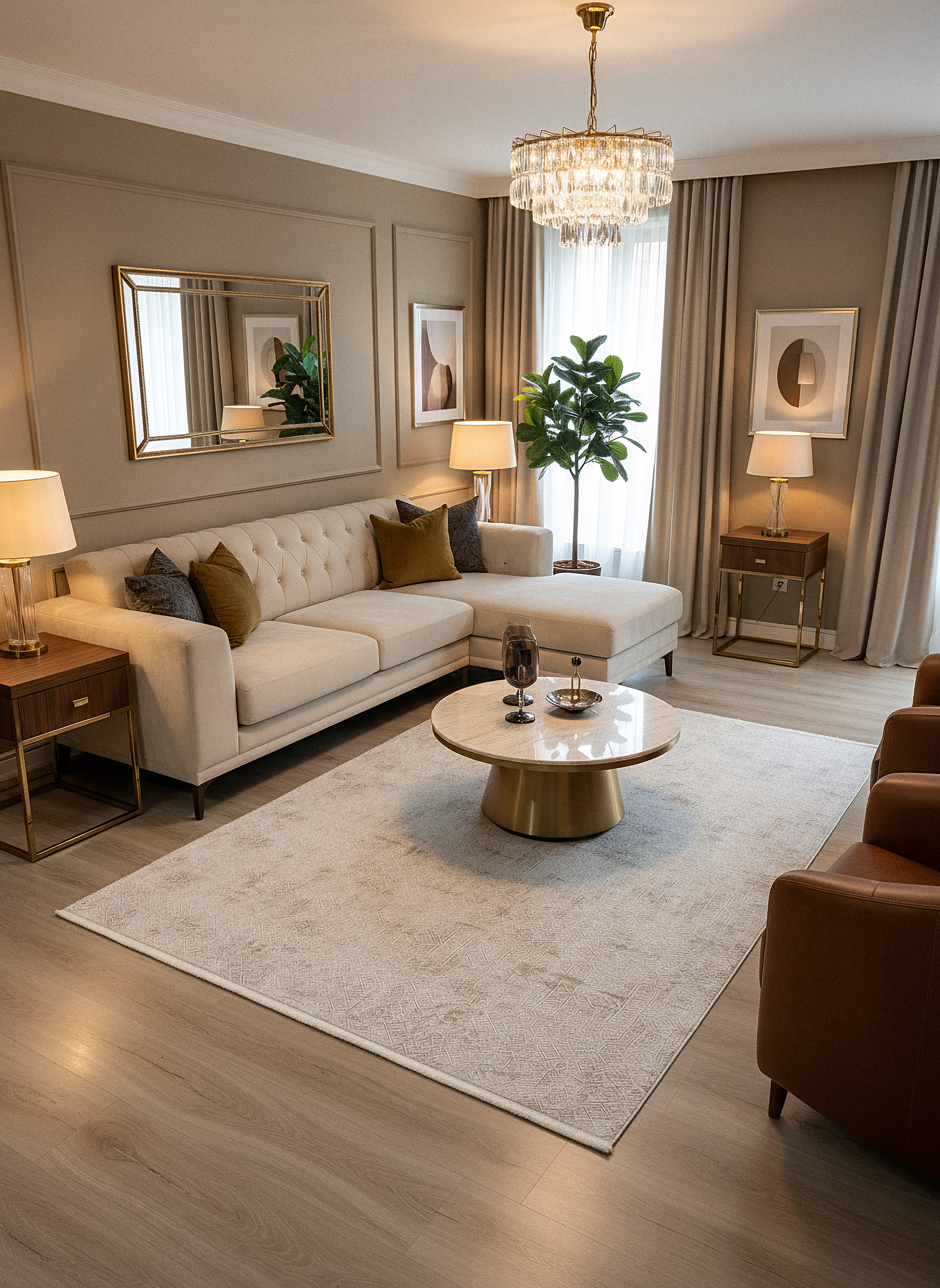 LOTUS 8020-T-KREM Sentetik Bambu Parlak Saten Salon Koridor Mutfak Halısı