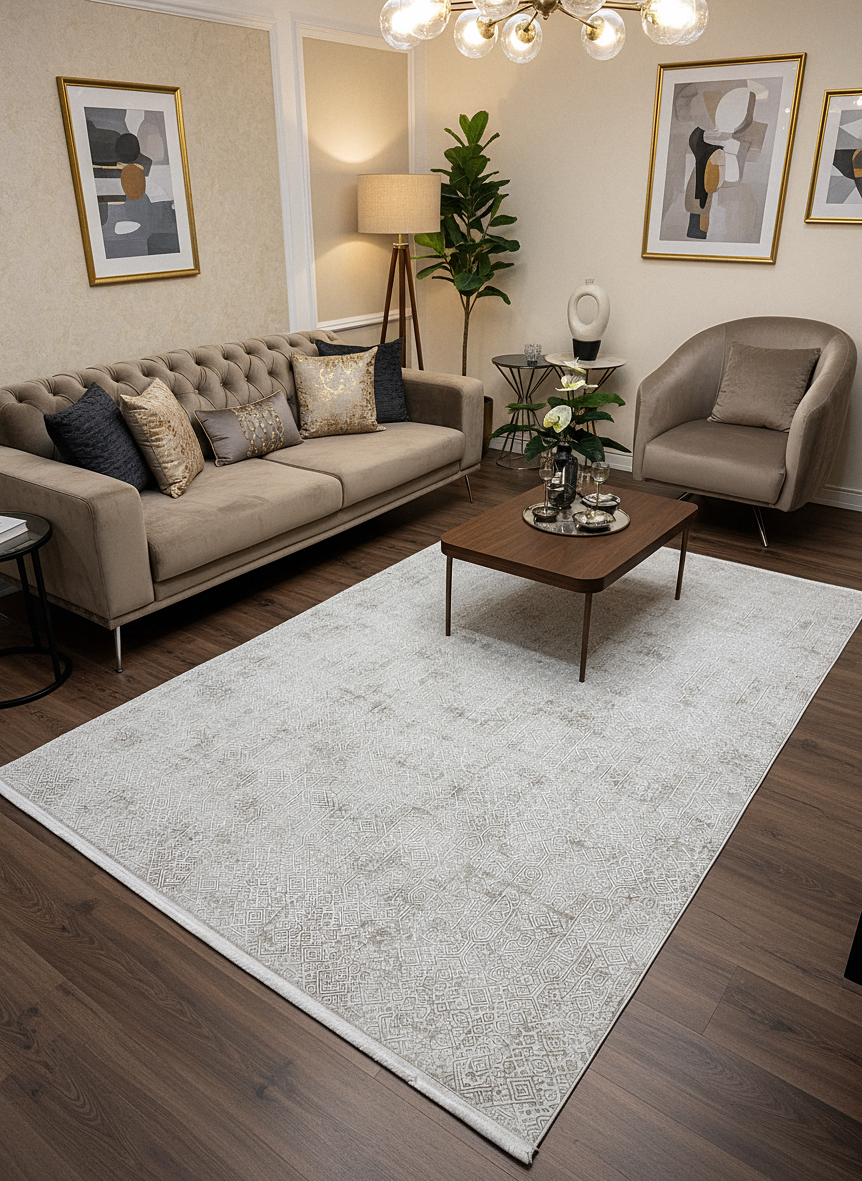 LOTUS 8020-T-KREM Sentetik Bambu Parlak Saten Salon Koridor Mutfak Halısı