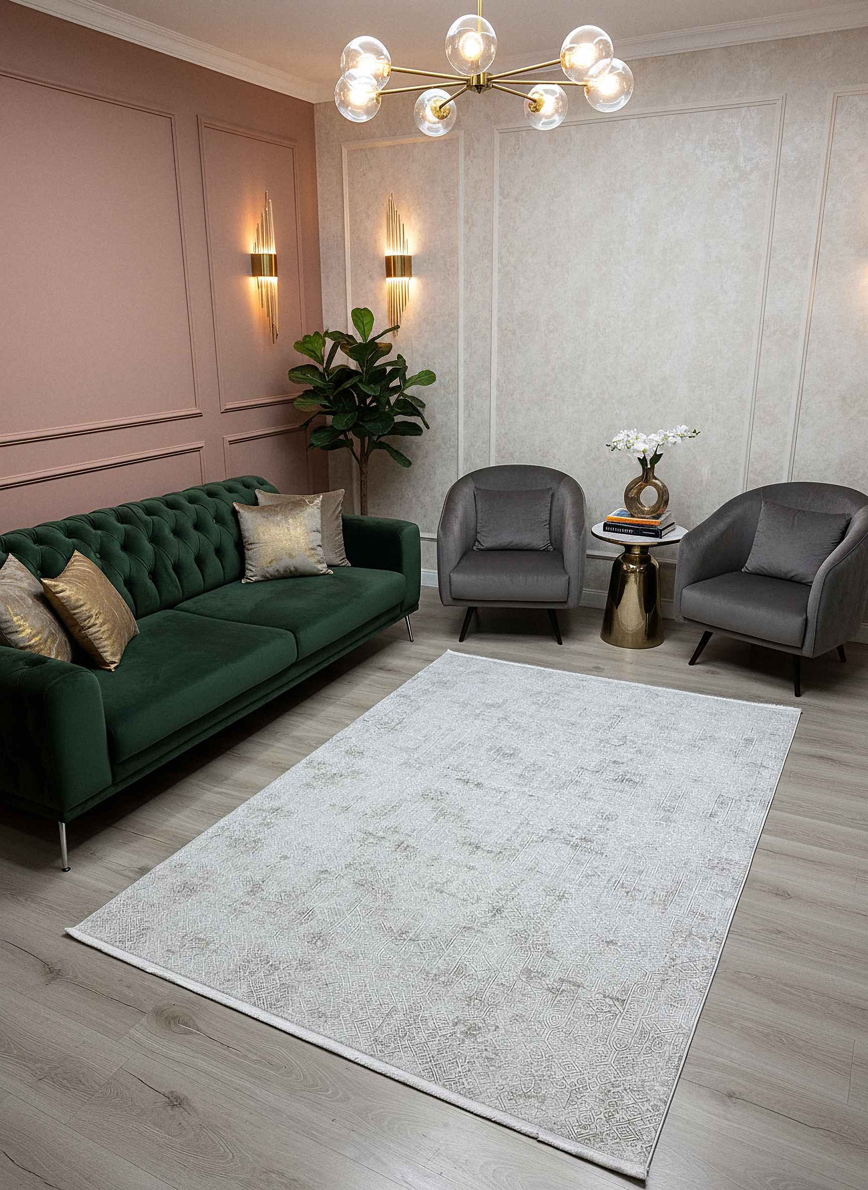 LOTUS 8020-T-KREM Sentetik Bambu Parlak Saten Salon Koridor Mutfak Halısı