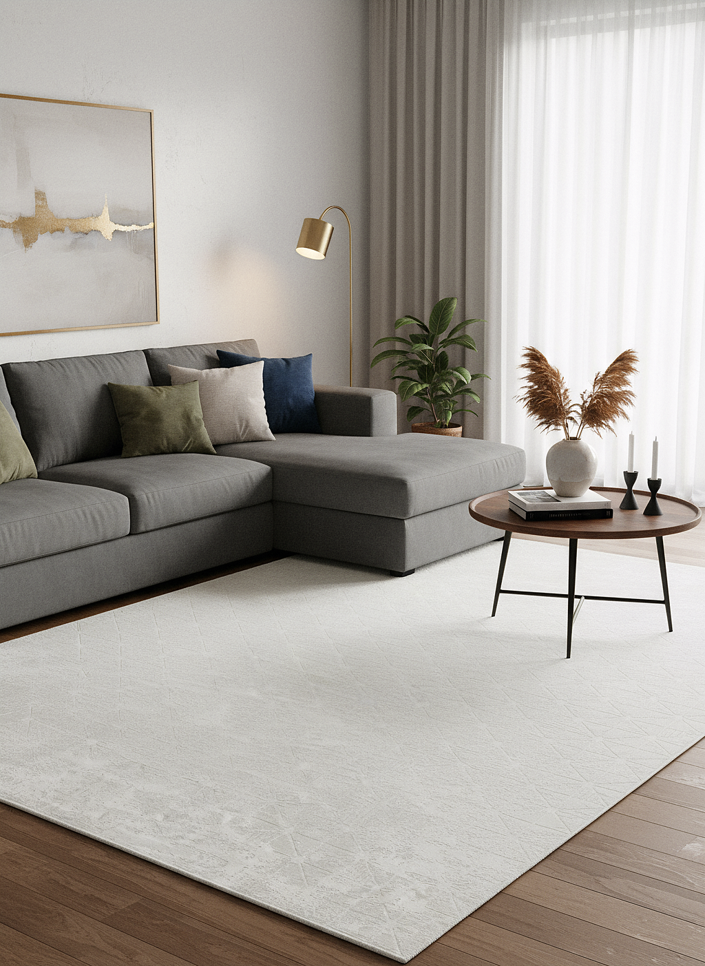 LOTUS 8031-T-KREM Sentetik Bambu Parlak Saten Salon Koridor Mutfak Halısı