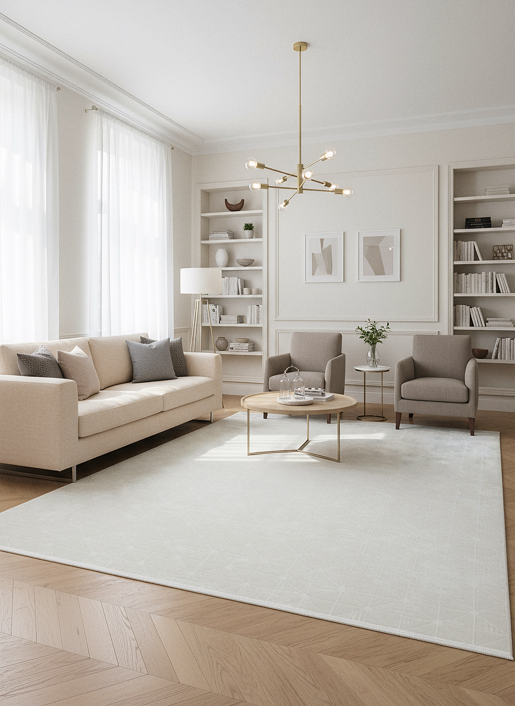 LOTUS 8031-T-KREM Sentetik Bambu Parlak Saten Salon Koridor Mutfak Halısı