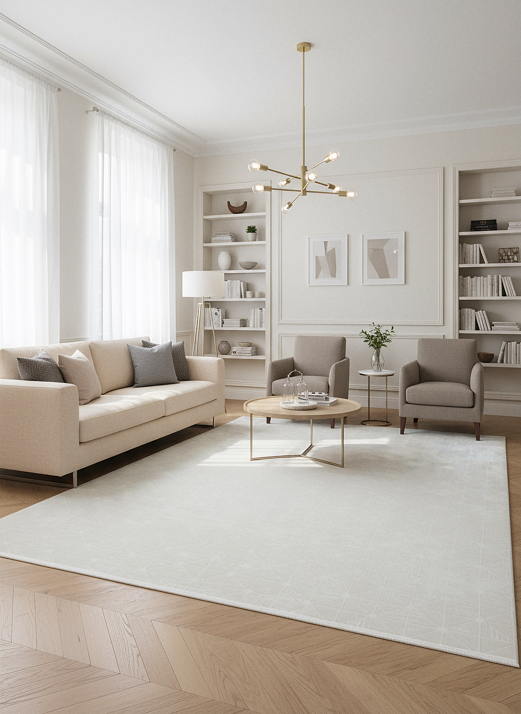 LOTUS 8031-T-KREM Sentetik Bambu Parlak Saten Salon Koridor Mutfak Halısı