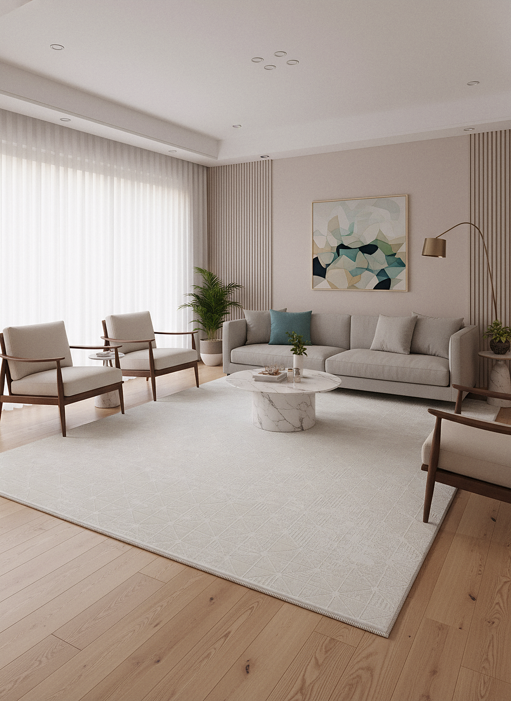 LOTUS 8031-T-KREM Sentetik Bambu Parlak Saten Salon Koridor Mutfak Halısı