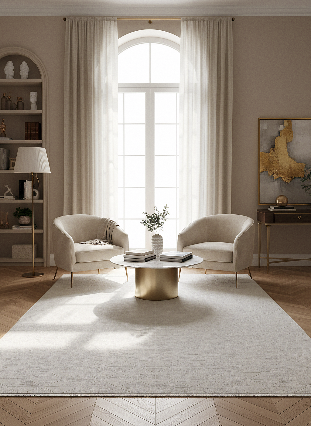 LOTUS 8031-T-KREM Sentetik Bambu Parlak Saten Salon Koridor Mutfak Halısı