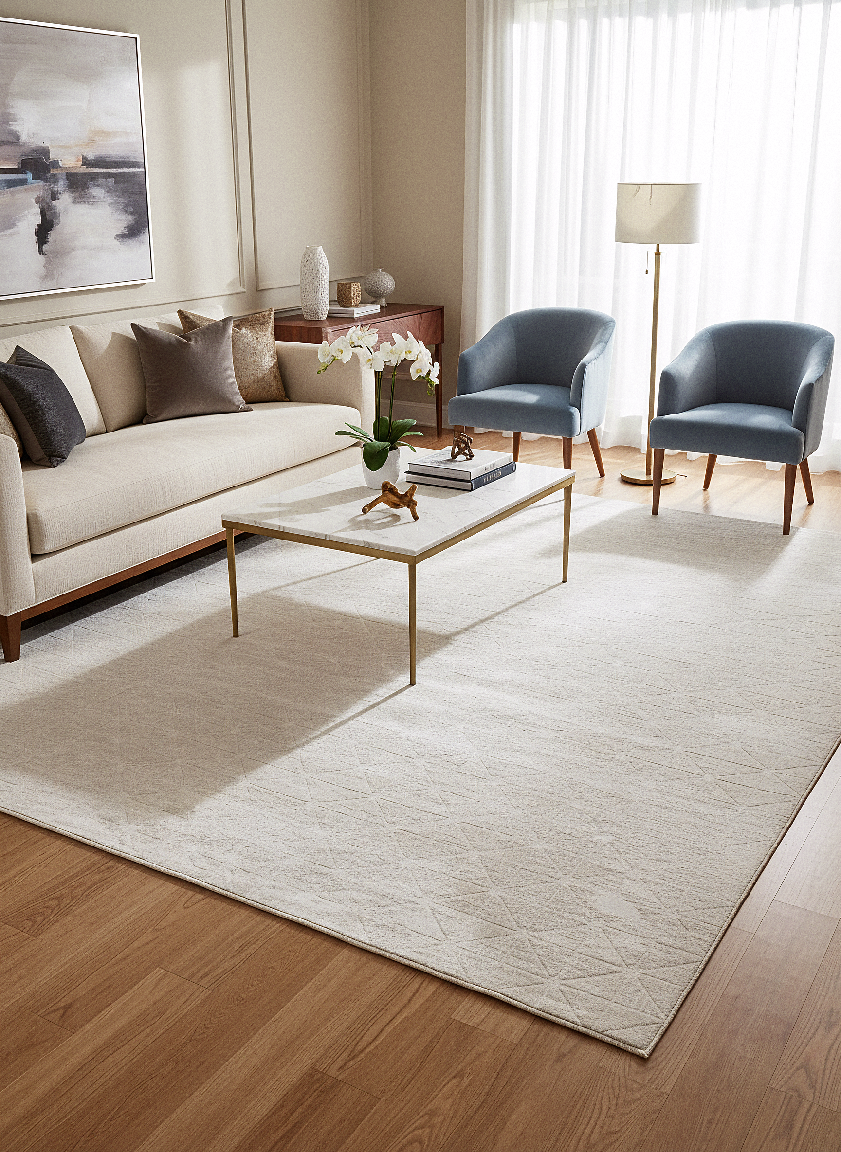 LOTUS 8031-T-KREM Sentetik Bambu Parlak Saten Salon Koridor Mutfak Halısı