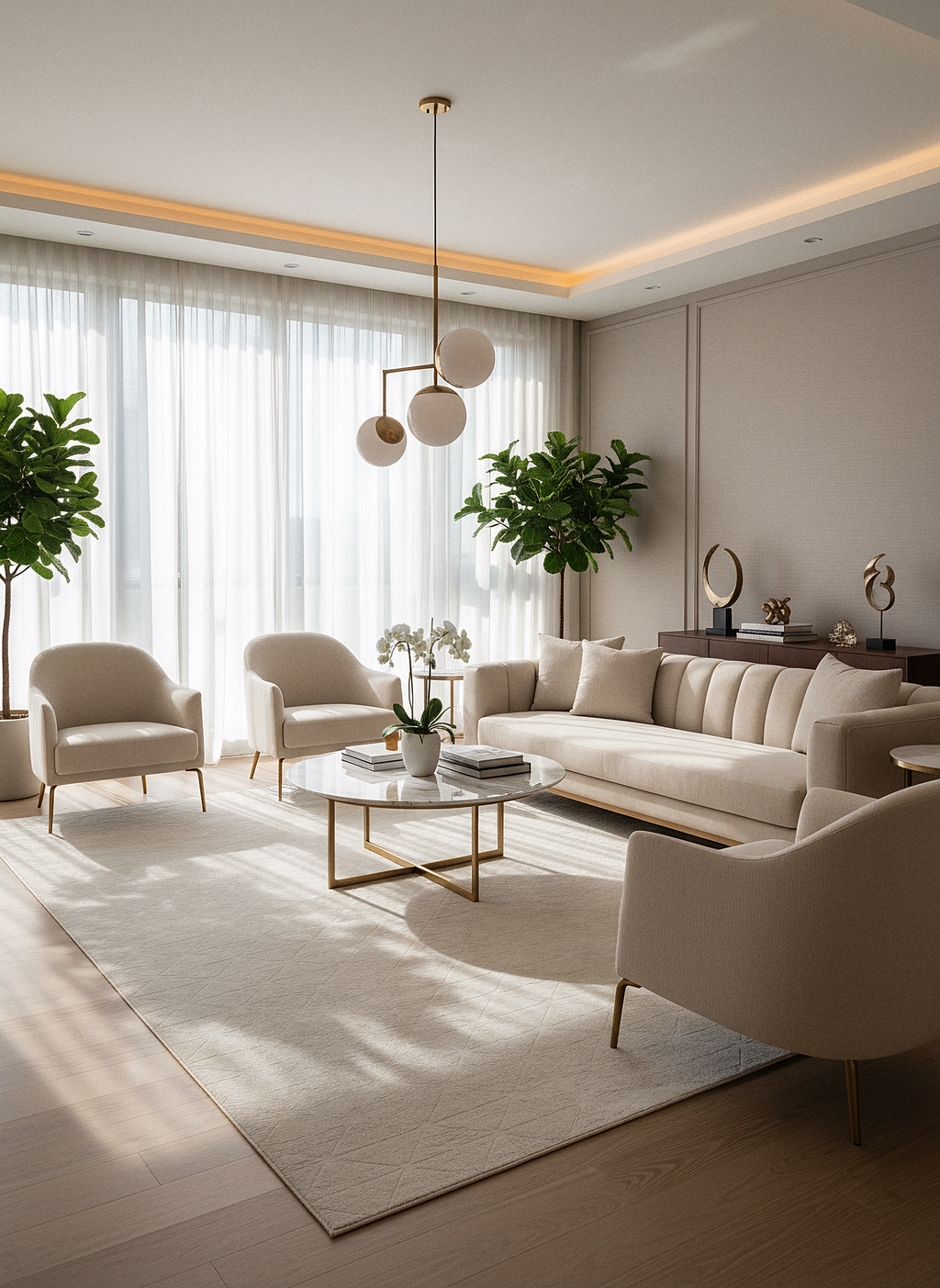 LOTUS 8031-T-KREM Sentetik Bambu Parlak Saten Salon Koridor Mutfak Halısı