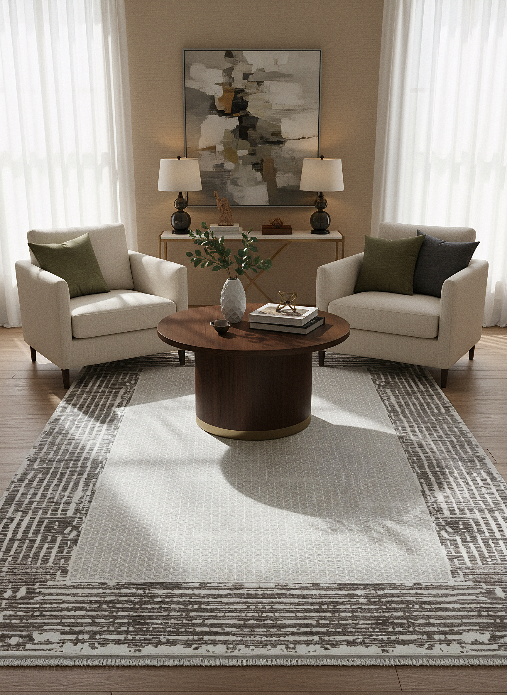 LOTUS 99T-BEYAZ/GRİ Sentetik Bambu Parlak Saten Salon Koridor Mutfak Halısı