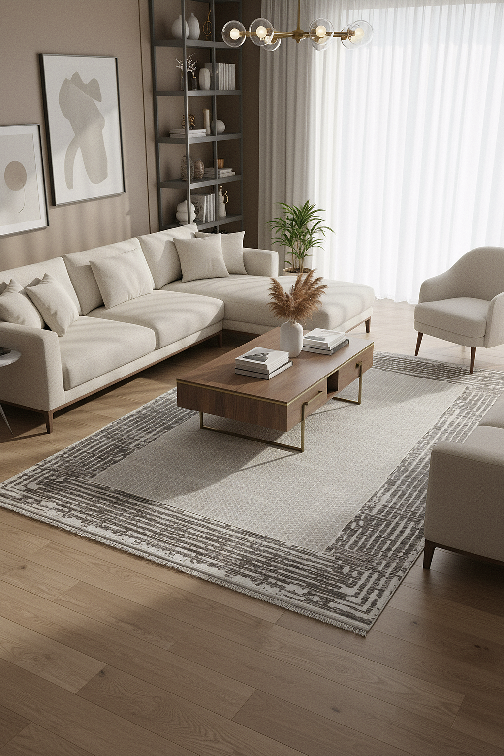 LOTUS 99T-BEYAZ/GRİ Sentetik Bambu Parlak Saten Salon Koridor Mutfak Halısı