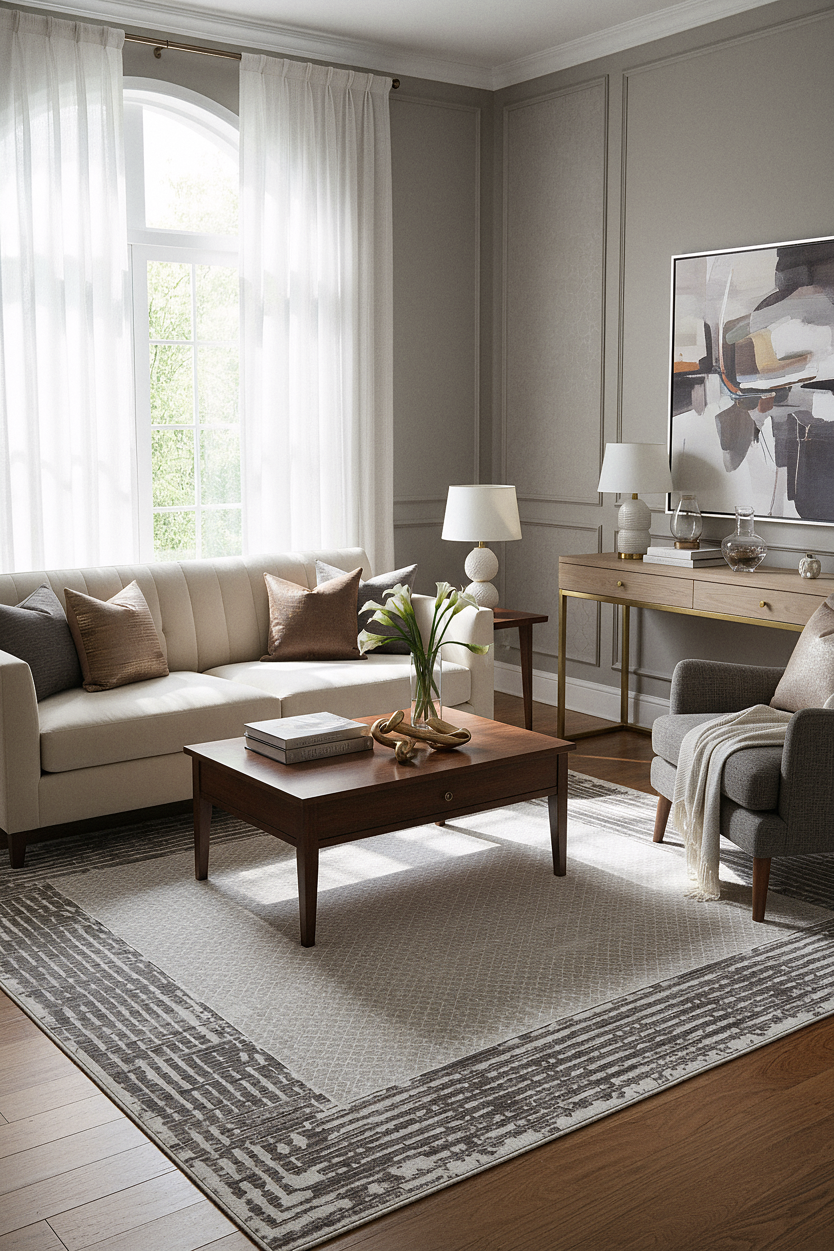 LOTUS 99T-BEYAZ/GRİ Sentetik Bambu Parlak Saten Salon Koridor Mutfak Halısı