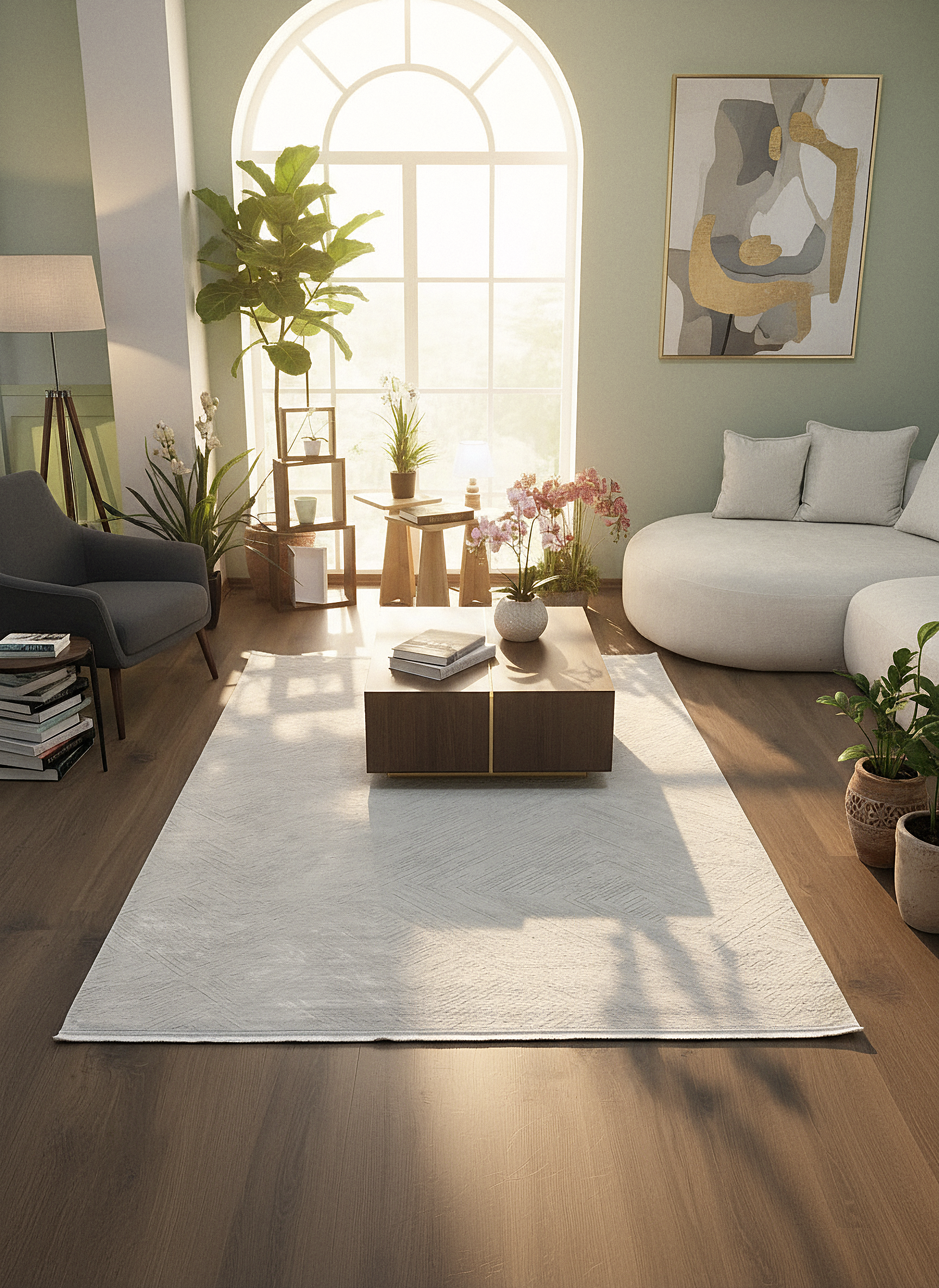 LOTUS C20-KREM Sentetik Bambu Parlak Saten Salon Koridor Mutfak Halısı-413