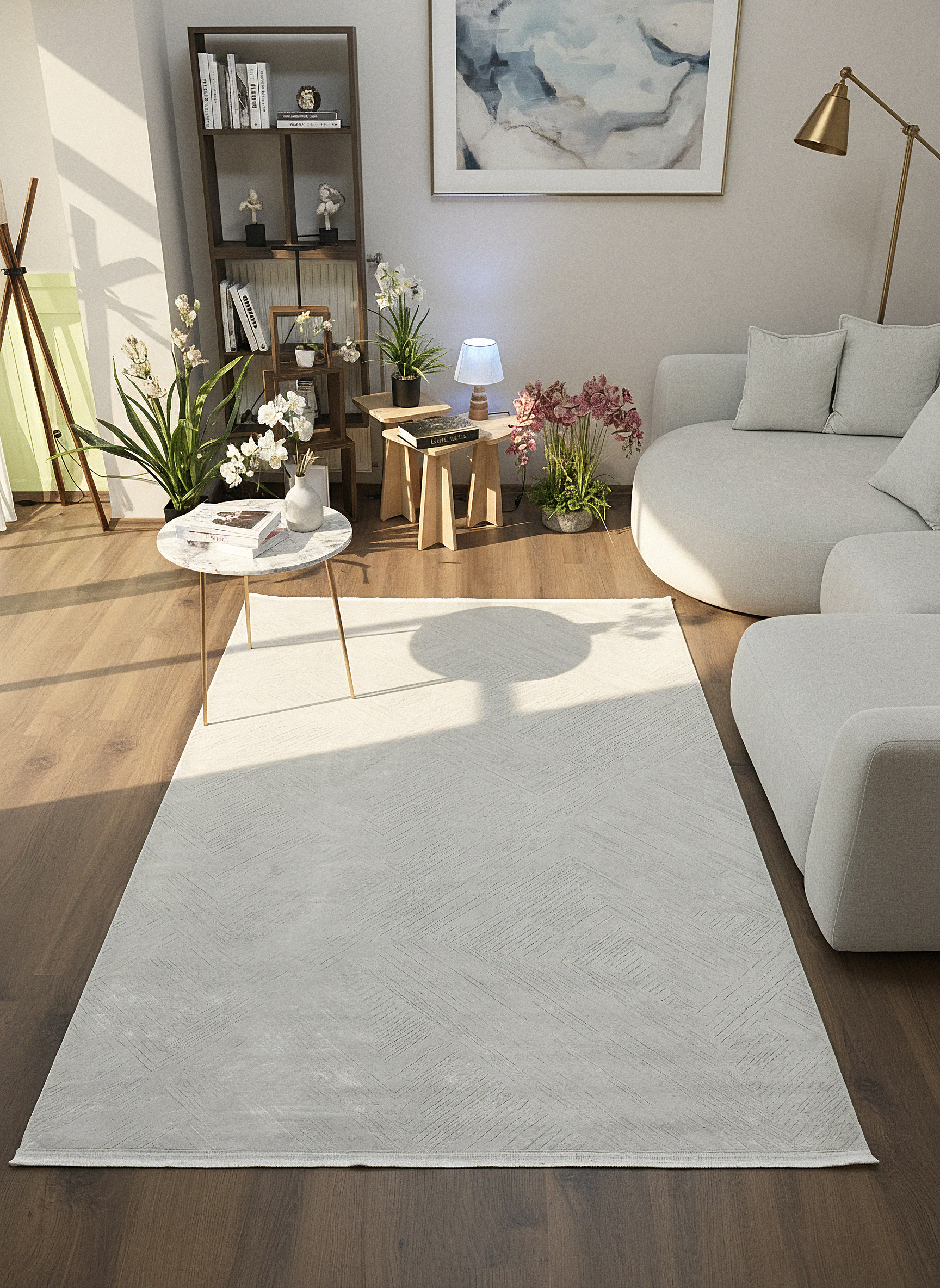 LOTUS C20-KREM Sentetik Bambu Parlak Saten Salon Koridor Mutfak Halısı-413