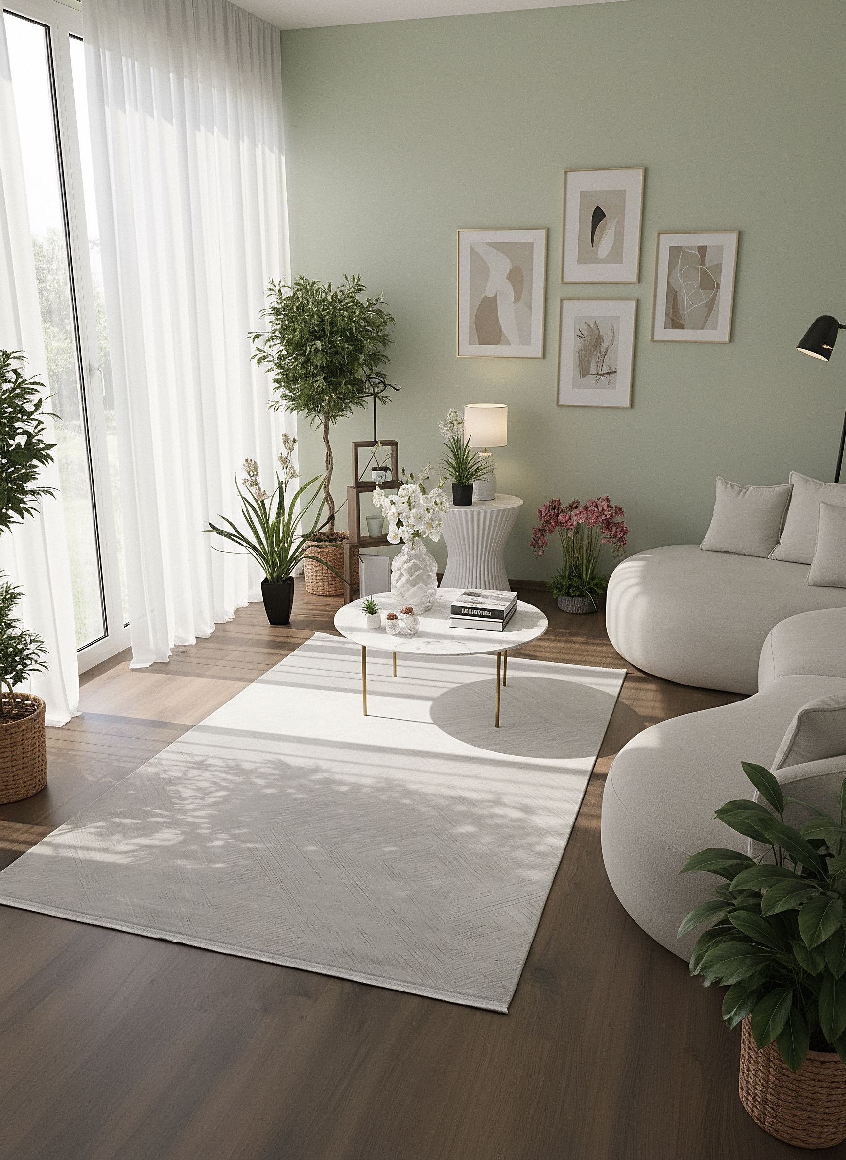 LOTUS C20-KREM Sentetik Bambu Parlak Saten Salon Koridor Mutfak Halısı-413