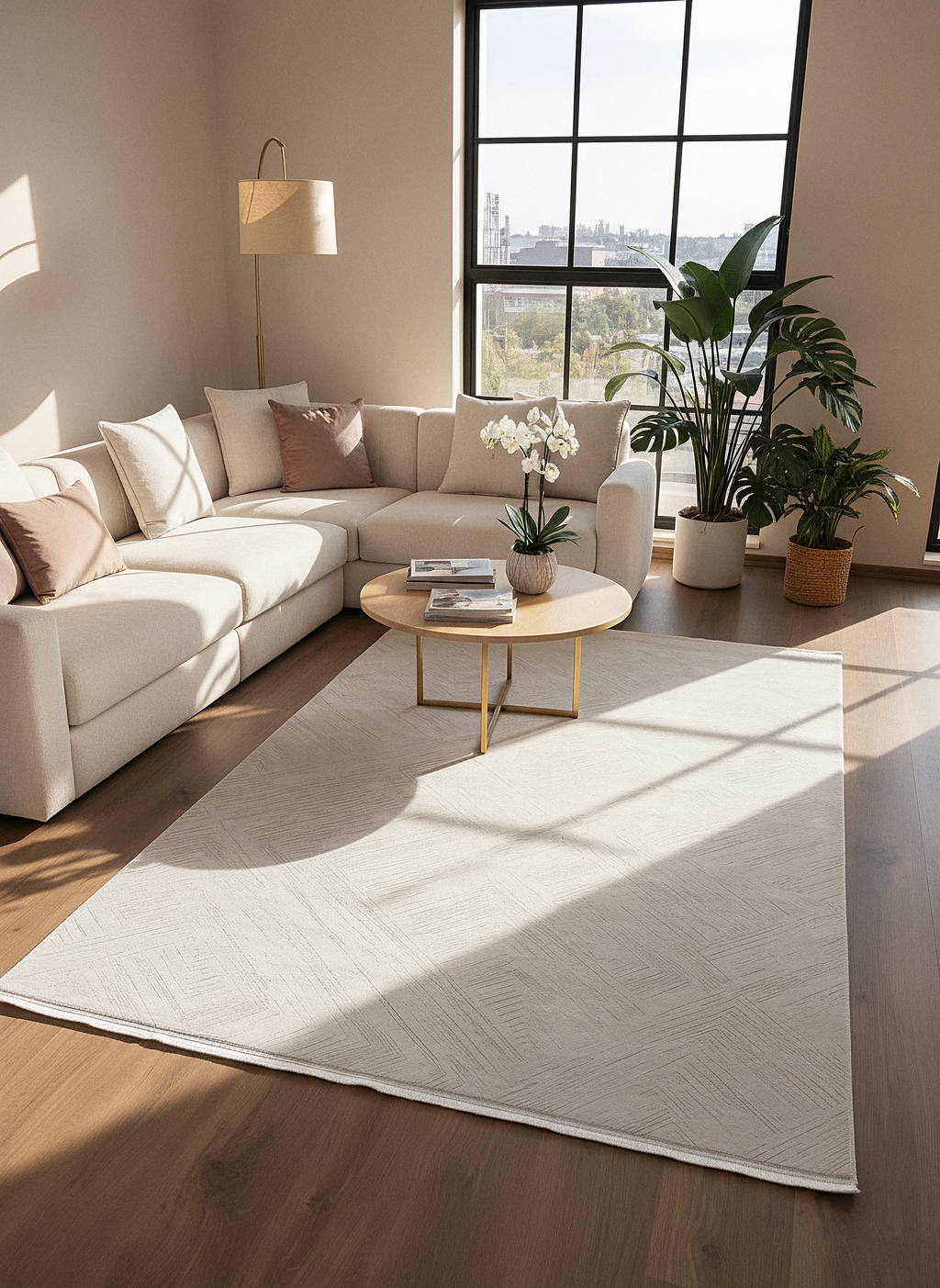 LOTUS C20-KREM Sentetik Bambu Parlak Saten Salon Koridor Mutfak Halısı-413