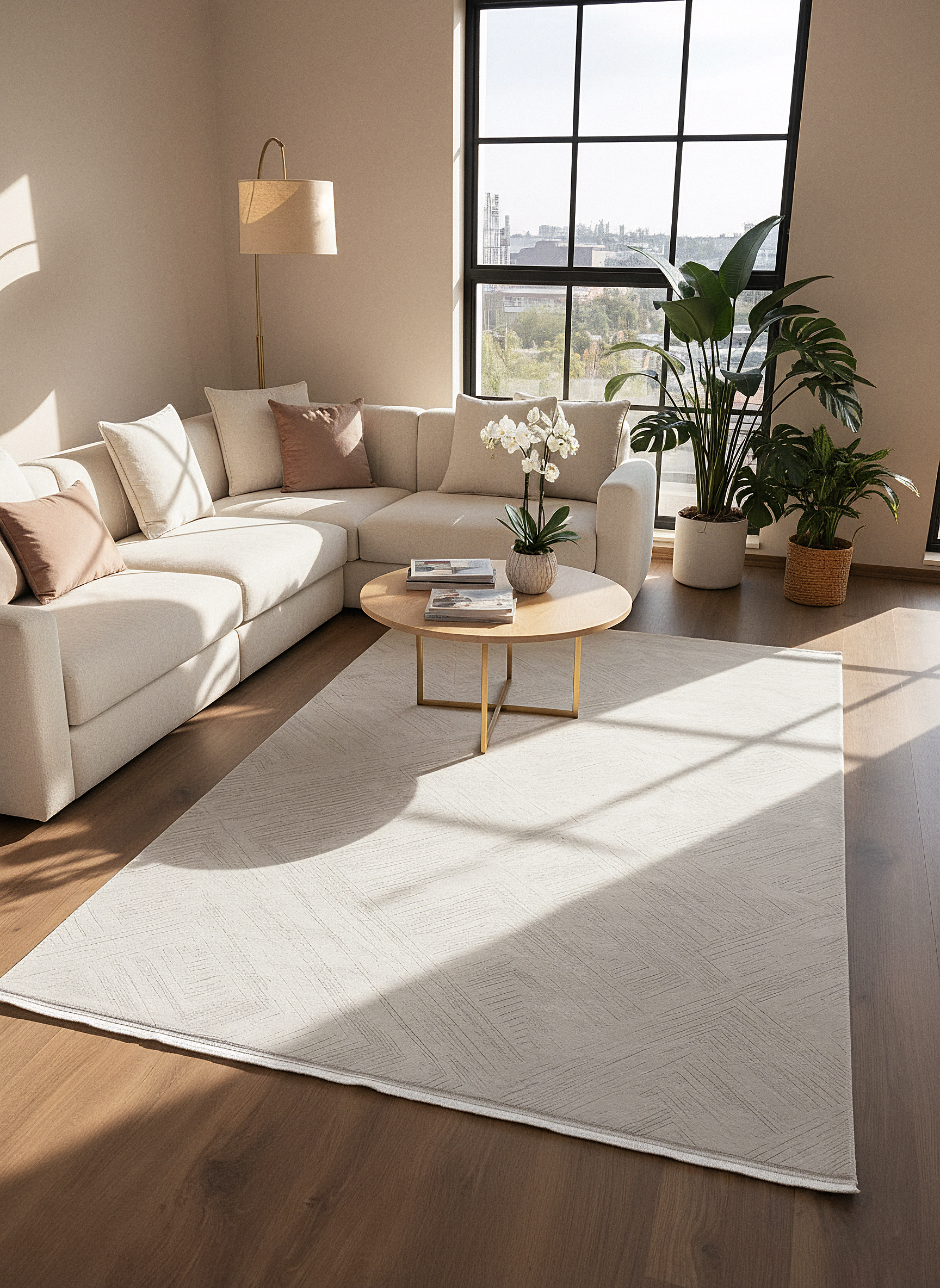 LOTUS C20-KREM Sentetik Bambu Parlak Saten Salon Koridor Mutfak Halısı-413